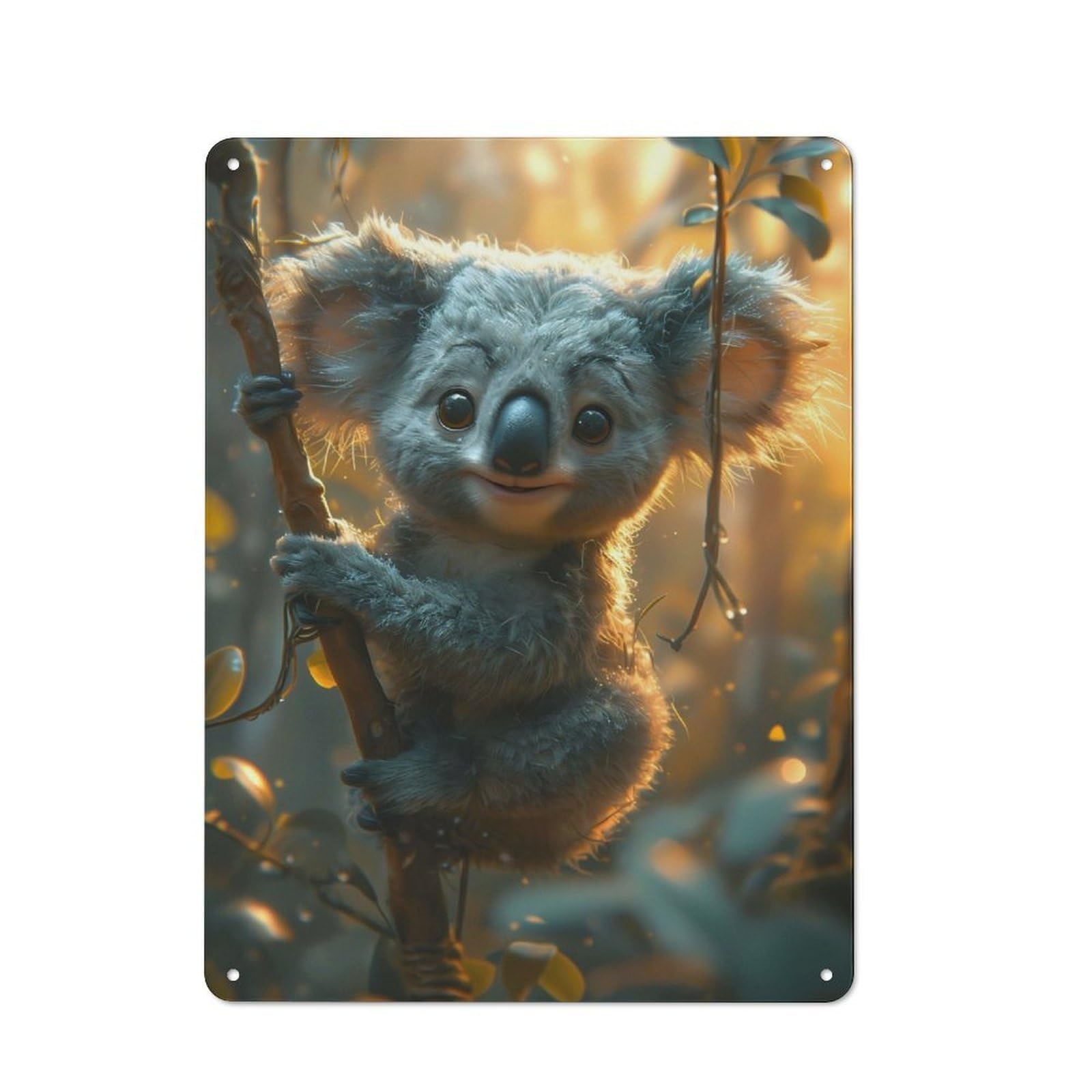 Metal Wall Sign 40x30cm Featuring A Cute Cartoon Koala for Café Or Restaurant, for An Autumn Wall Display in Café And Restaurant