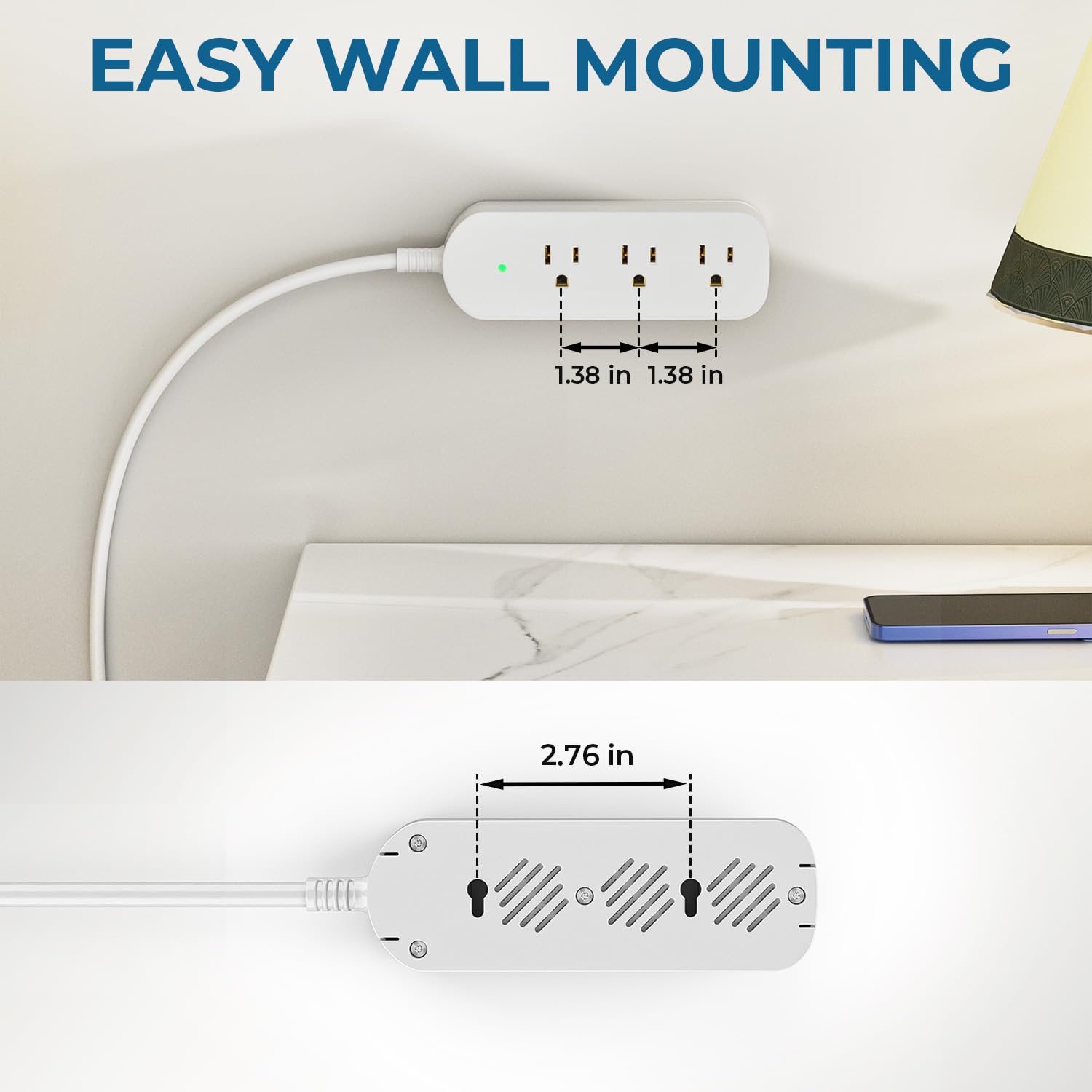 Protección contra sobretensiones, tira de energía, 1875 W/15 A, cable de extensión de 5 pies con 3 enchufes, resistente cable de extensión impermeable, clase 6, para interiores y exteriores
