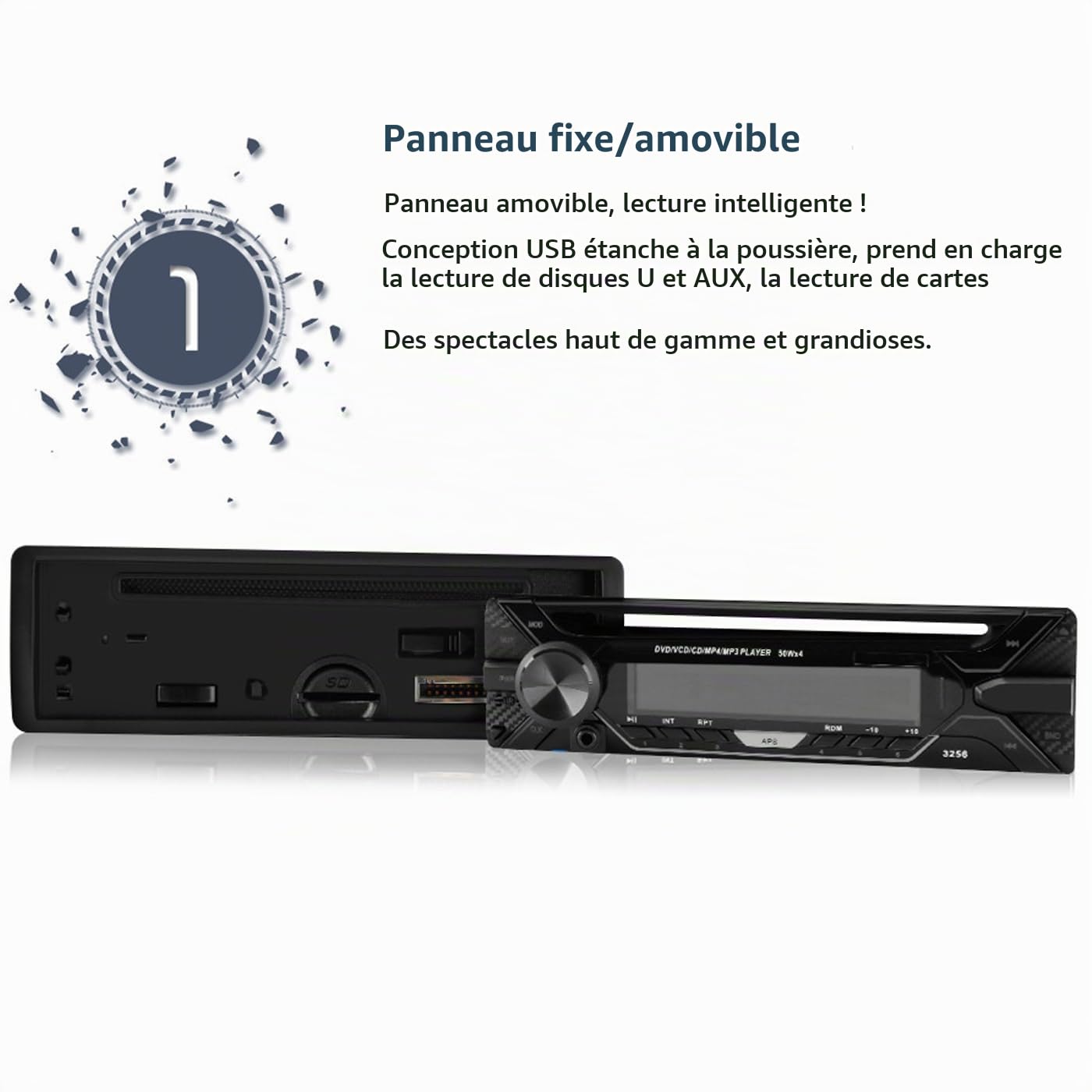 1 Din 12V Voiture Lecteur DVD CD Panneau Amovible avec BT véhicule MP3 stéréo 3252 Mains Libres Autoradio Radio Audio