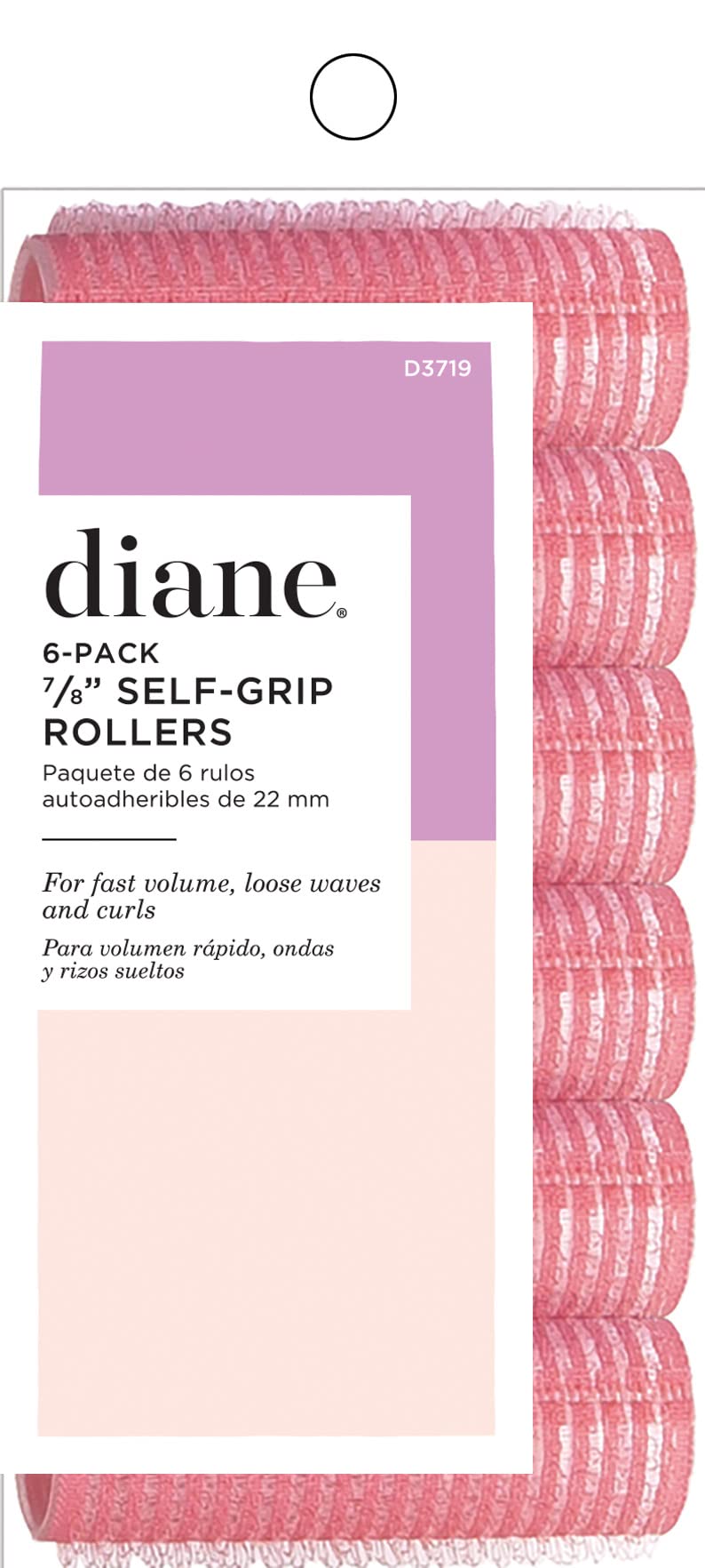 Diane 7/8-Inch Self-Grip Hair Rollers for Soft Curls, Root Lift, Bangs, Lightweight and Reusable, Ideal for All Hair Types and Easy Styling, Pink, 6 Count