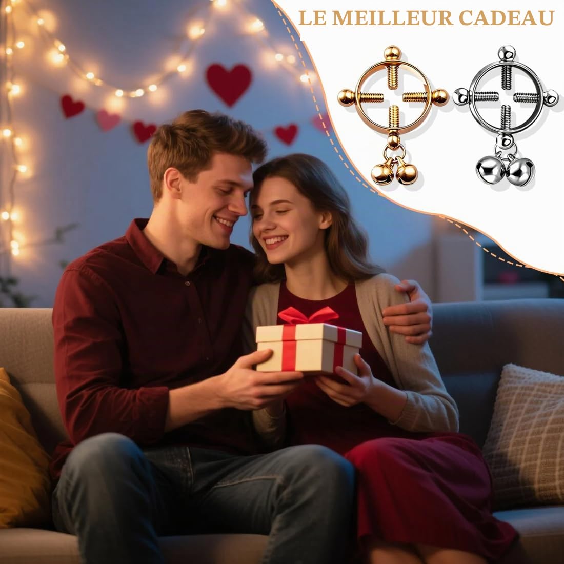 Faux piercing teton, Faux piercing, Faux Piercing Teton en Acier Inoxydable et Noir - Lot de 4 Bijoux Mamelon sans Piercing - Idéal pour Femme