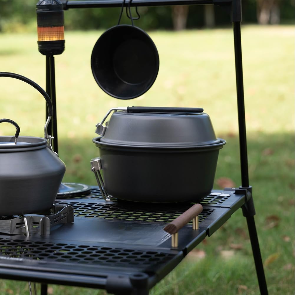 Set di pentole da campeggio in lega di alluminio leggero con pentola da 1,9 l, padella da 1 litro e bollitore da 1,3 l, per cucinare all'aperto ed escursionismo, set compatto da 3 pezzi per 2-4