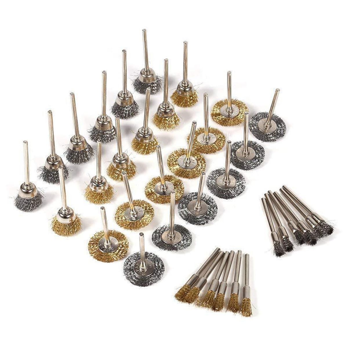 Hsthe Sea 36Pcs Brass Steel Polishing Rotary Tool Pencil Wire Brush, Cup Steel Brush 1/8" (3mm) Shank for Dremel Buffing Accessories