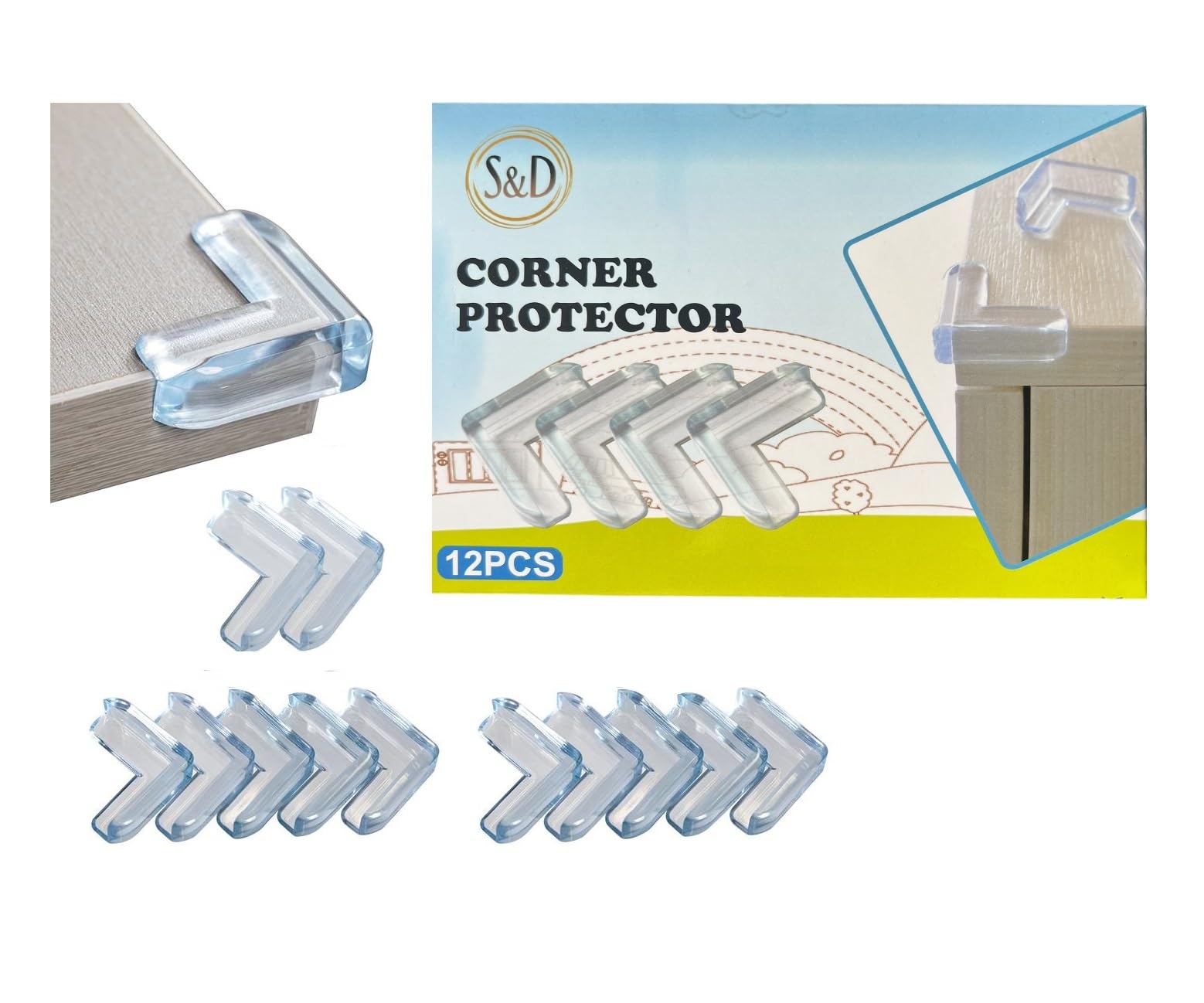 Start And Drive Ltd Transparent S&D, Corner Protectors For Baby Children Thick Table Cupboard Furniture Edge Protec Kids With Strong Adhesion, Corner Guard Cushion & Edge Safety Bumpers Clear And Proofing (Pack Of 12)