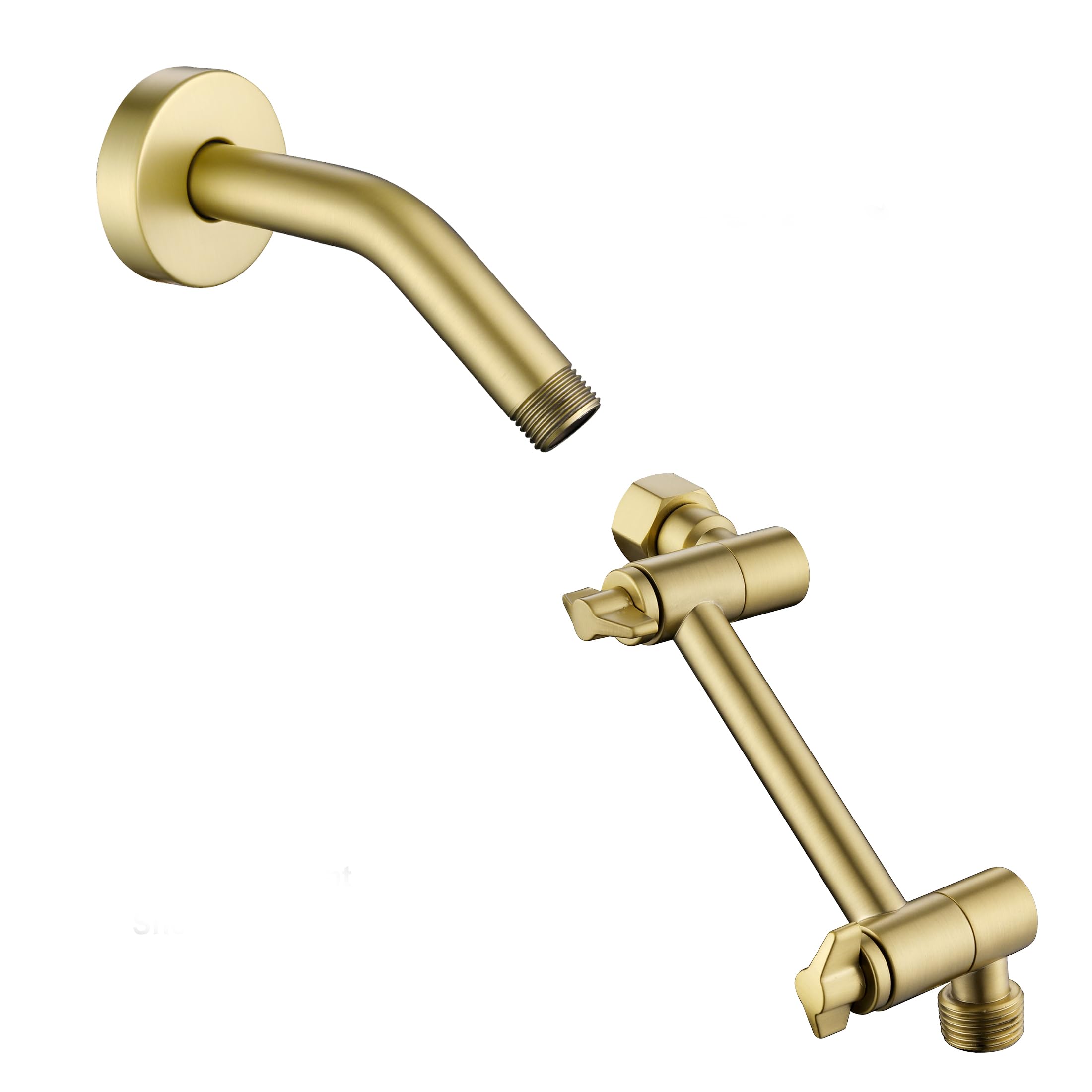 Senhozi 6 Inch Shower Arm Brushed Gold with 4 Inch Adjustable Shower Extension Arm for Rain Shower Head, Shower Head Extender