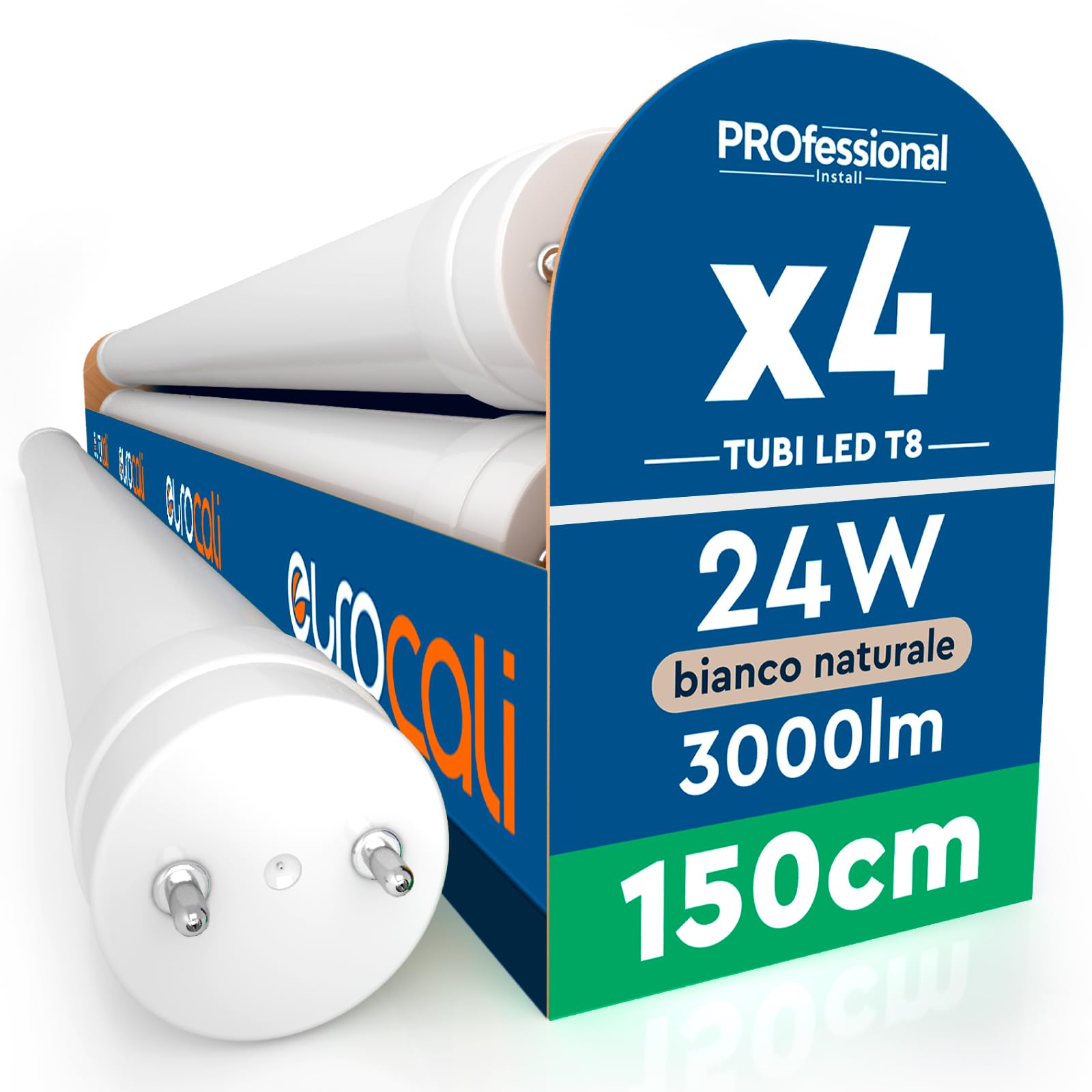 4 Tubi LED 24W 150cm T8 G13 SMD con Starter 3000 Lumen Garanzia 3 Anni - Luce Naturale 4000K - Alta Luminosità 125 lm/W - Sostituzione Neon per Soffitto Garage e Negozio in Materiale Nano Plastic
