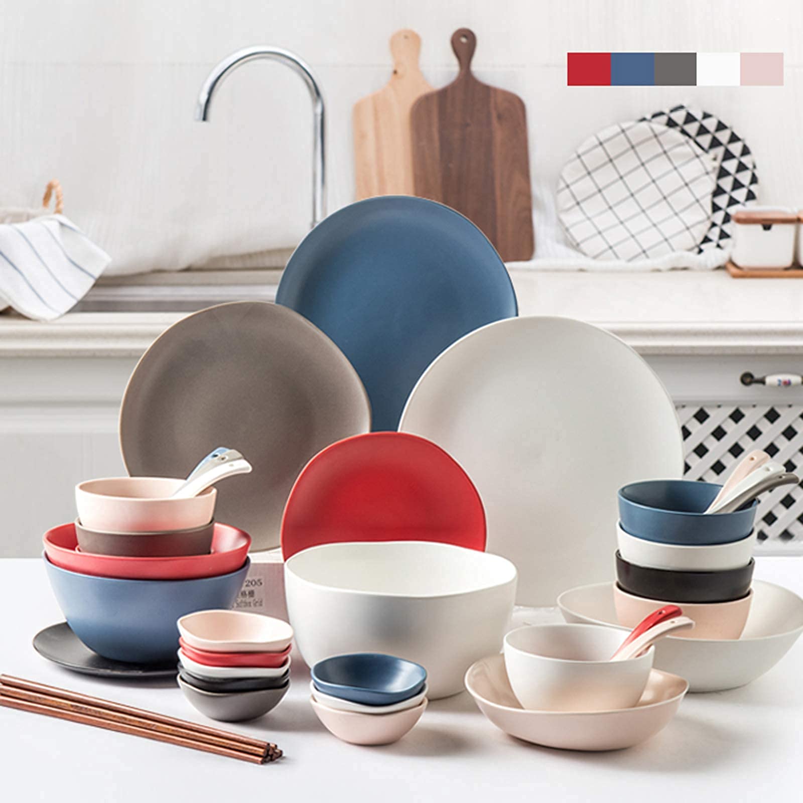 Service de table en porcelaine 42 pièces, service pour 6/8 personnes, ensemble de vaisselle de cuisine moderne, combinaison complète en porcelaine - comprend des ensembles d'assiettes et de bols - po