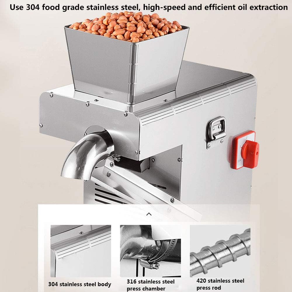 1000W Commercial Oil Press Machine 304 Stainless Steel Oil Expeller Automatic Electric Cold Hot Nuts Press Oil Extractor Intelligent Temperature Control for Coconut Olive Peanuts