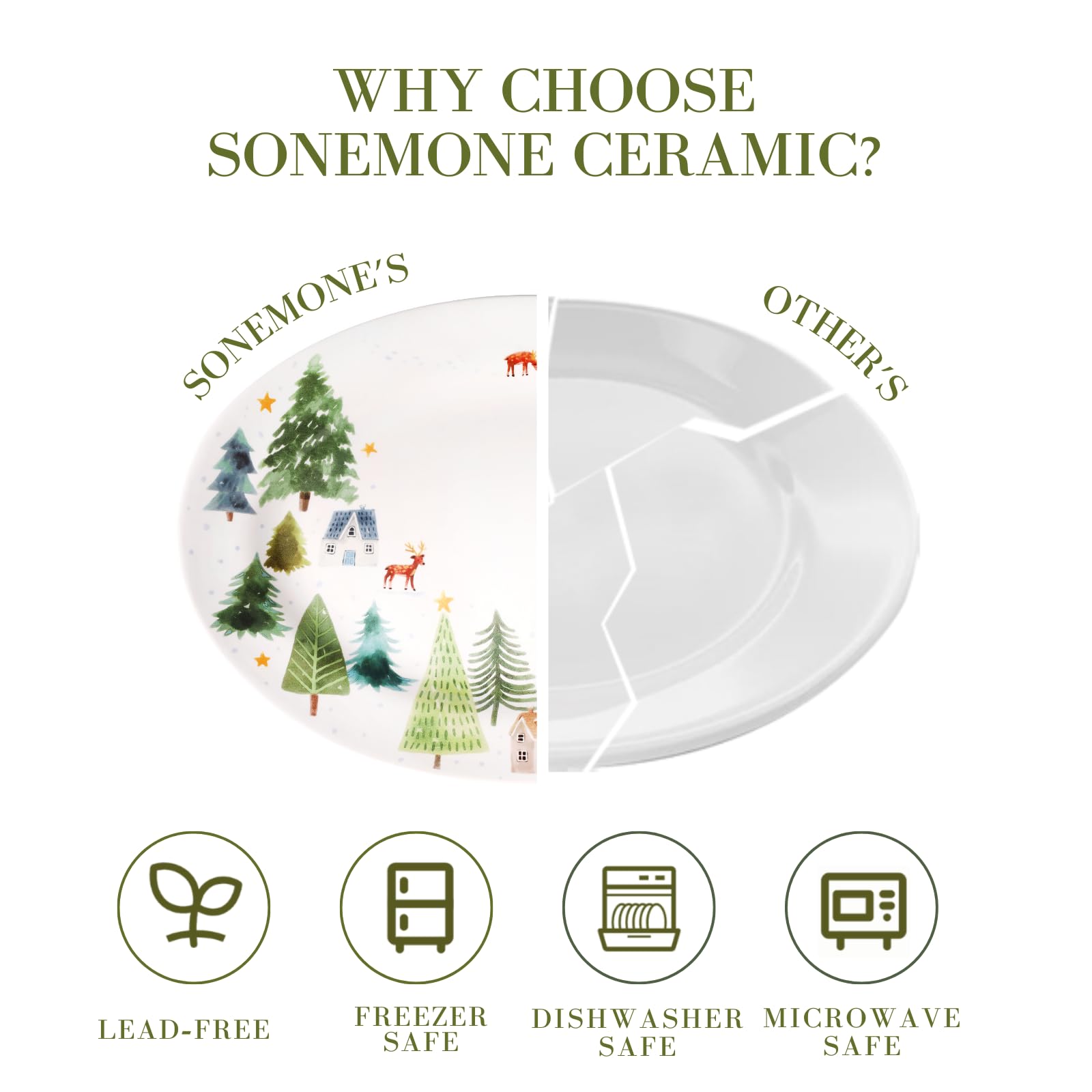 Sonemone Winter Wonderland Serving Platter, 14 Inch Oval Serving Platter, Ceramic Party Serving Dishes for Entertaining, Chicken, Pizza, Microwave & Dishwasher Safe