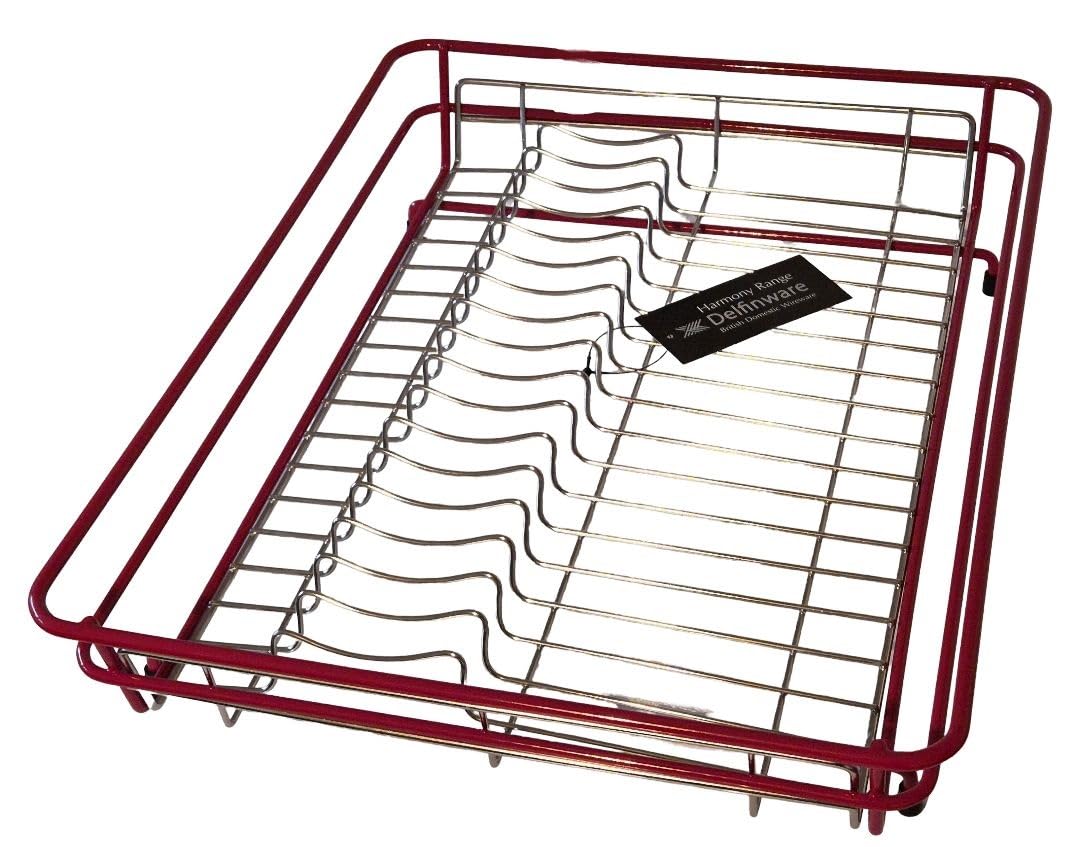 Delfinware Harmony Red and Stainless Steel Dish Drainer (48.5 x 37.5 x 10.5cm - Extra Large)