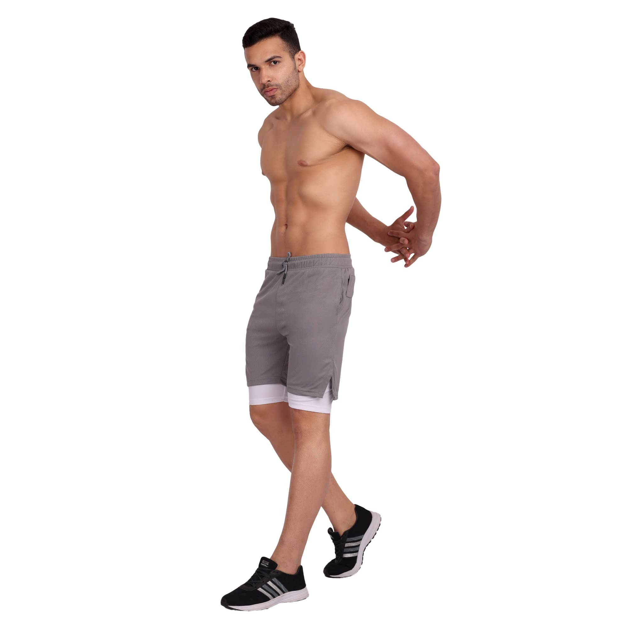 famifit 2 in 1 Two Layered Multifunctional Knee Length Workout Shorts for Men for Gym, Sports, Running & Cycling Activities with Towel Holder Loop, Zipper Pocket & Multi Pockets`-picture-18