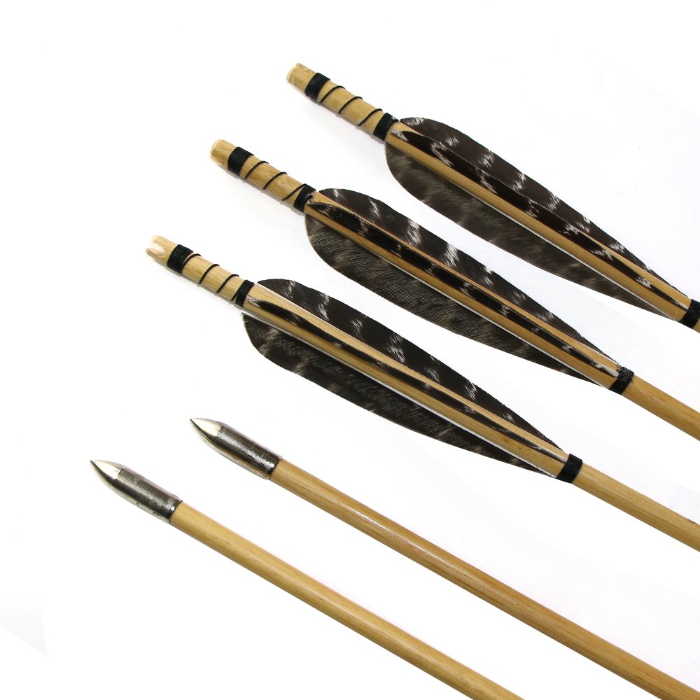 Huntingdoor 6X32 Handmade Pura Tiro con L'Arco in Legno Freccia Fagiano Piuma del Tacchino Fletching Practice frecce Bersaglio con Silver Point per Ricurvo Tradizionale Arco o Longbow