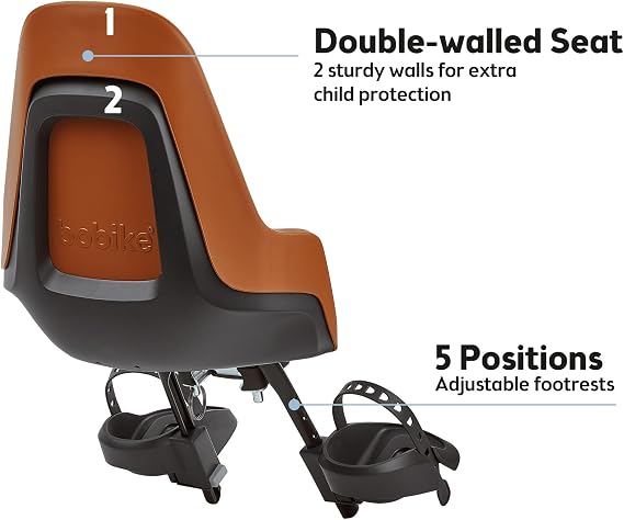 BOBIKE 8012000021 - Front Bicycle Baby Seat ONE MINI For Frame – Safe and Stylish for Kids 9 Months to 3 Years, Up to 15kg, Chocolate Brown