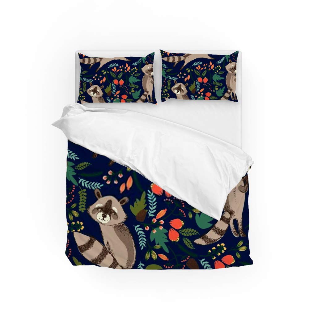 Housse de couette raton laveur parure de lit 3 pièces imprimé animalier