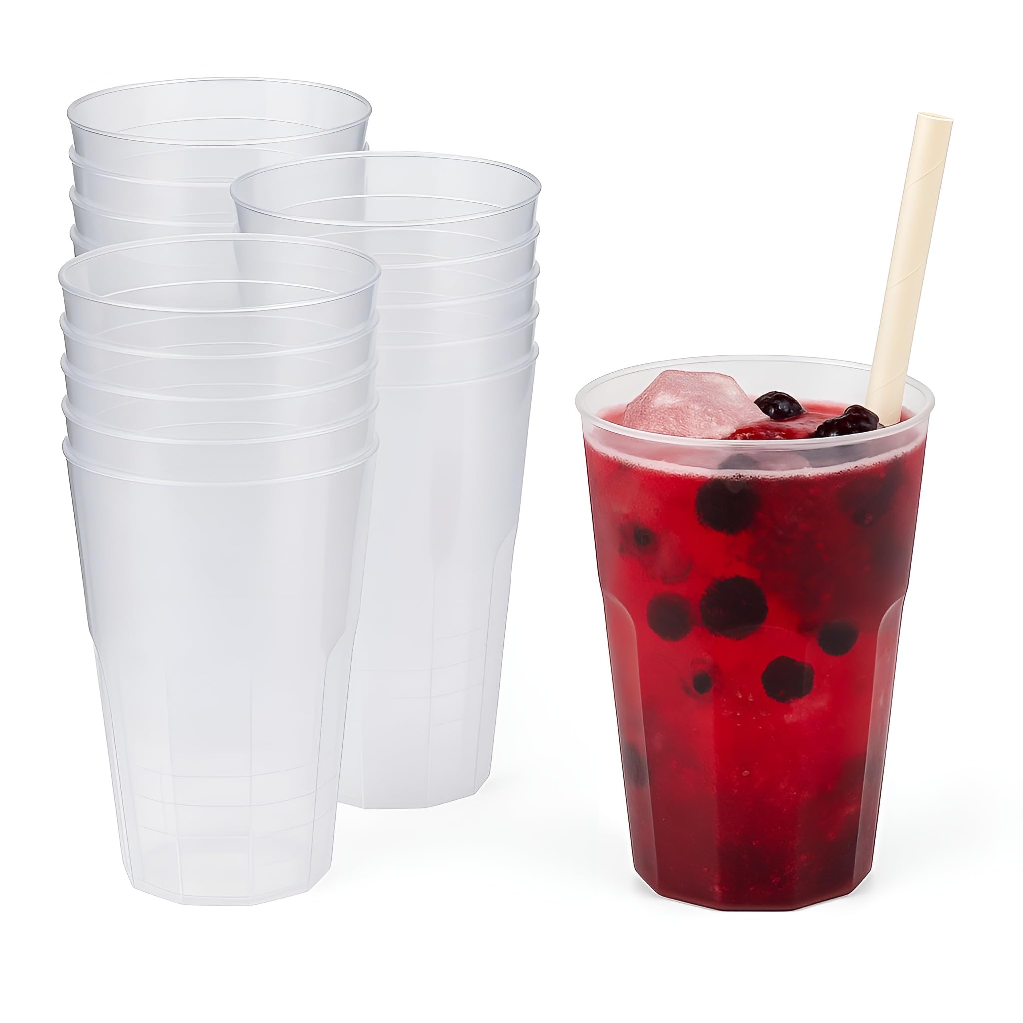 120x Cocktail Becher 300ml transparent aus PP 6-eckig Made In Germany Plastik Trinkbecher Mehrweg Bruchsichere Mehrwegbecher Wiederverwendbar Grillfest Catering