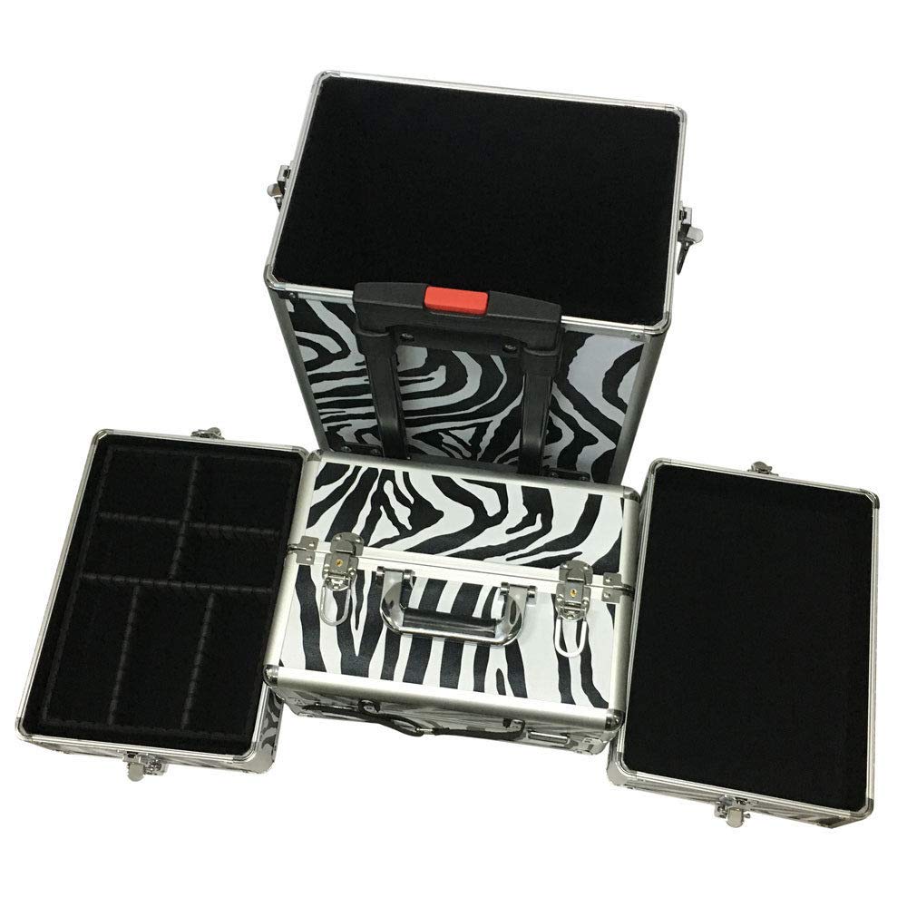 mewinshop Cosmetic Train Case Rolling Bo Trolley 4 in 1 Aluminum Rolling Makeup Fashion Must Have Household Items