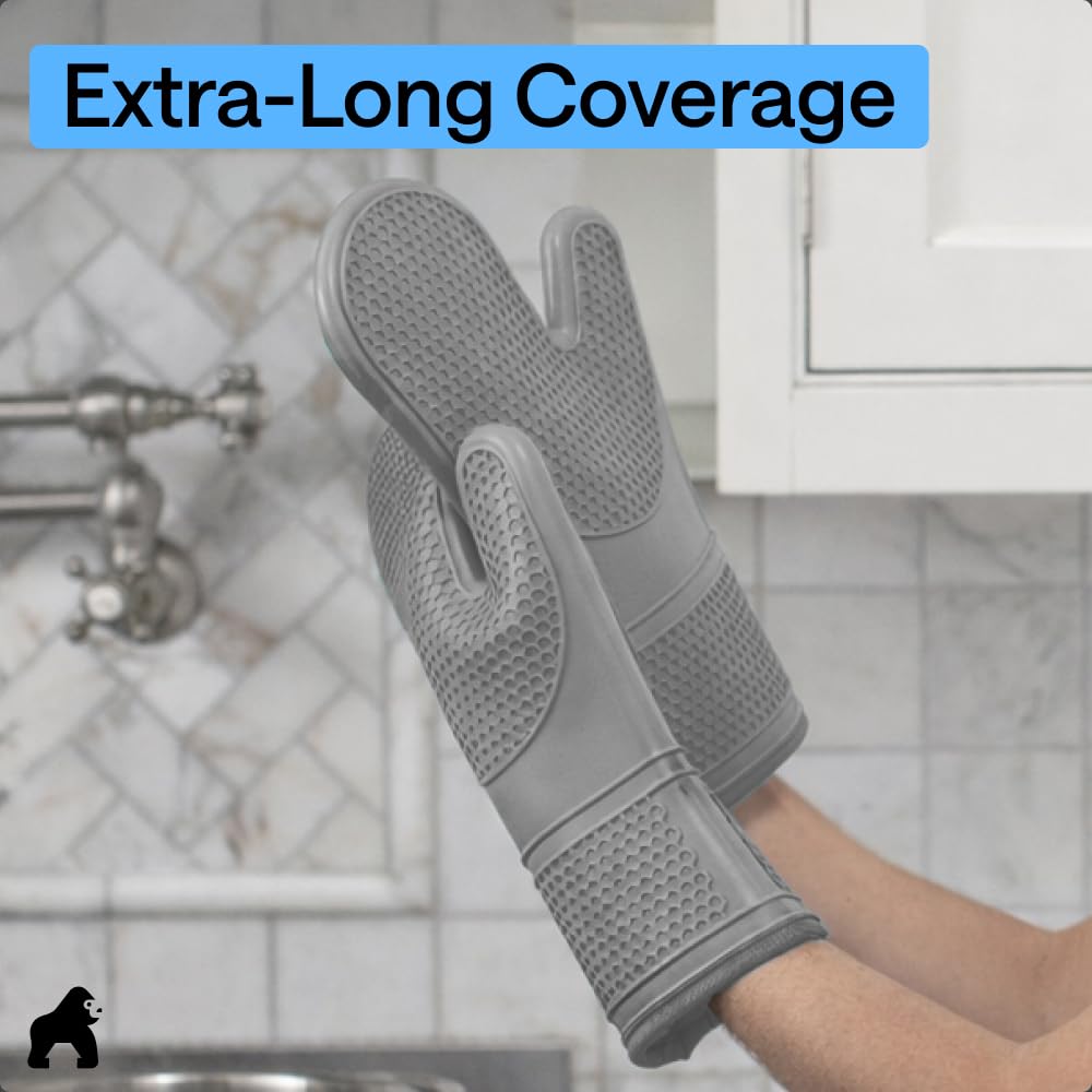 Gorilla Grip - Set di guanti da forno in silicone antiscivolo di alta qualità, guanti da forno flessibili, resistenti al calore, guanti da cucina per proteggere le mani dalle superfici calde della