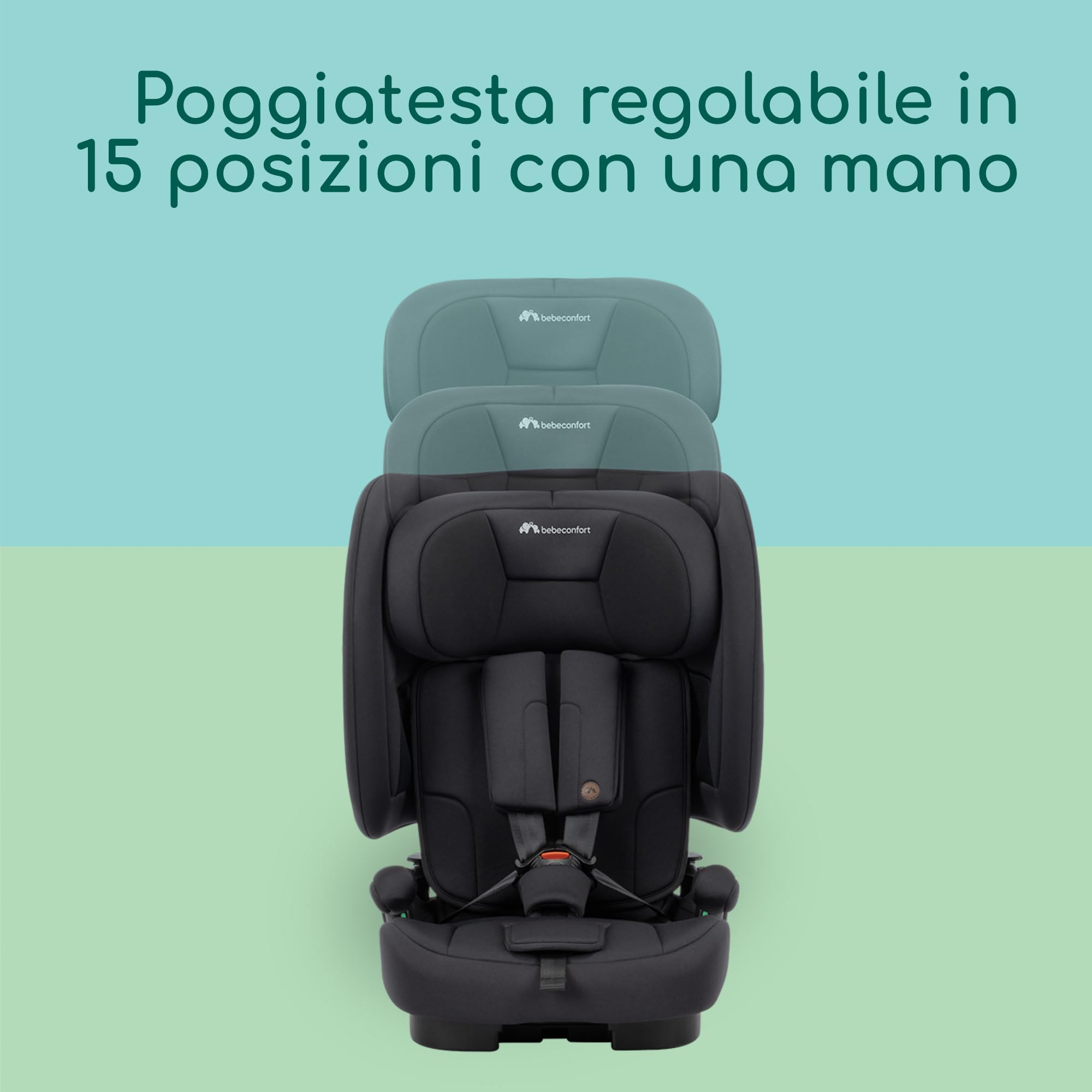 Bebeconfort Ever & Go i-Safe, Seggiolino Auto 9-36 kg Evolutivo, 15 Mesi - 12 Anni, 76-150 cm, Seggiolino Auto Pieghevole ISOFIX, Leggero e Compatto (4.9kg), 15 Posizioni Poggiatesta, Full Black