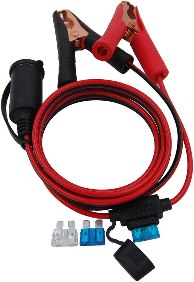 CUZEC 12V/ 24V Extension Cord Plug Socket with Battery Clamp 4.9FT / 1.5m 16 AWG Battery Clip-On and Cigarette Lighter Adapter