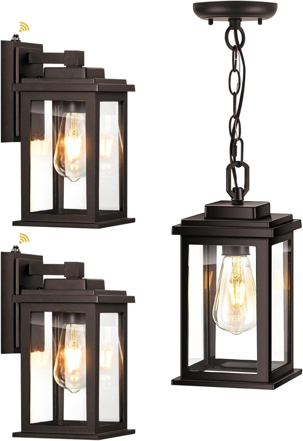 VIANIS Bronze Dusk to Dawn Outdoor Lighting, 2 Pack Outdoor Lights for House, Outdoor Pendant Lights, Hanging Porch Light, Bronze Outdoor Hanging Lights with Tempered Glass