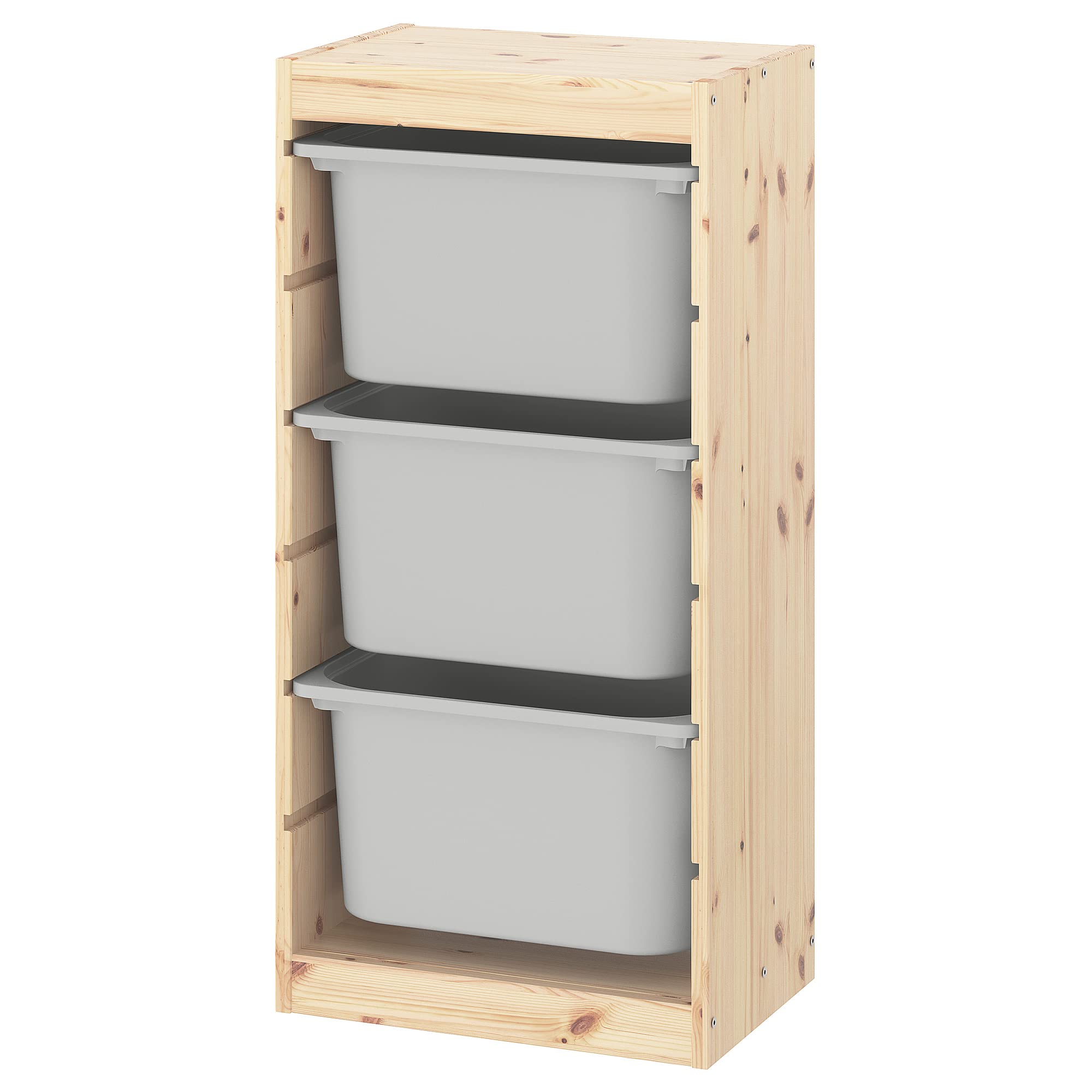 IKEA TROFAST Storage Combination with Boxes, 44x30x91 cm, Light White Stained Pine/Grey