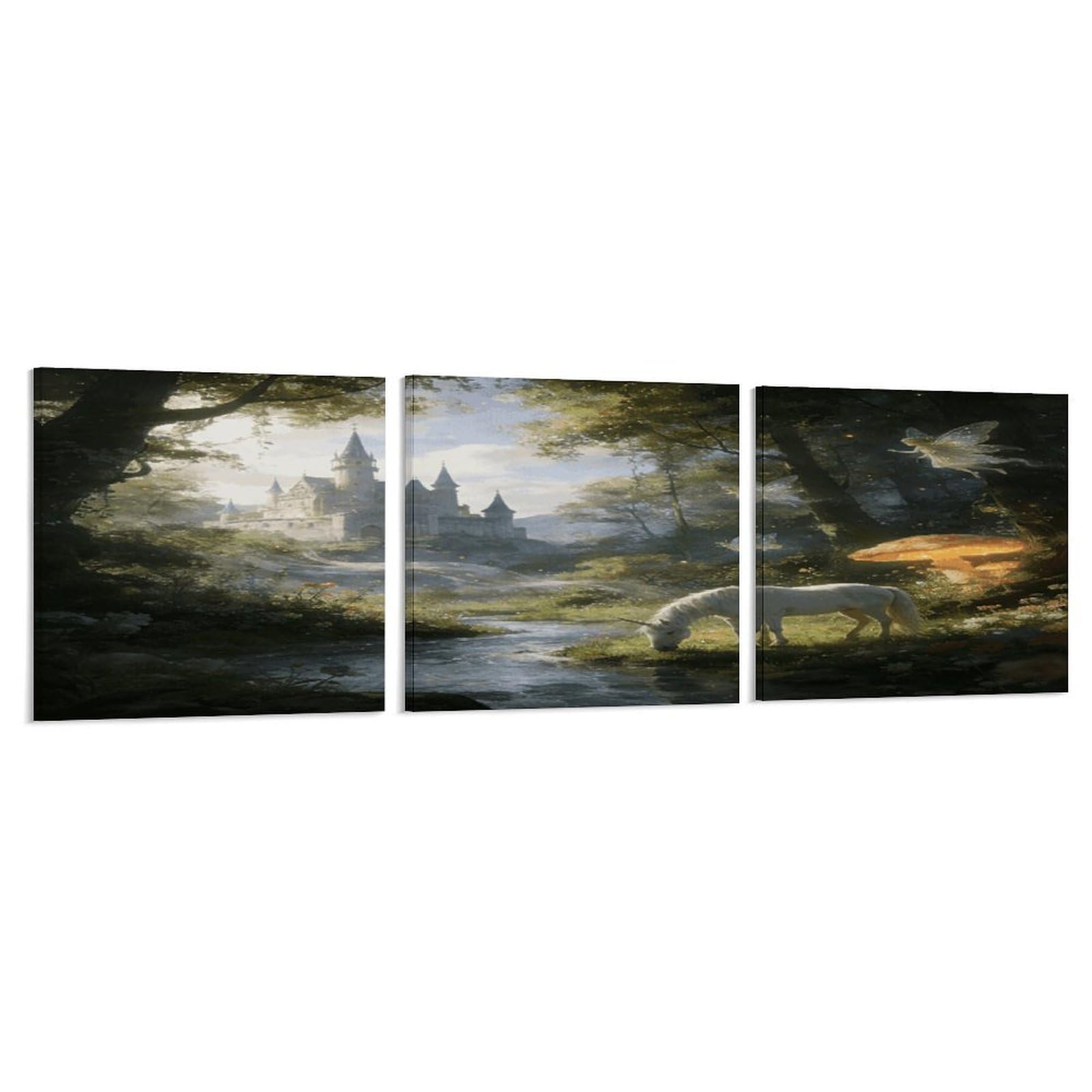Khauerbc Style Set Of 3 Forest Fairy Castle Wall Art，Paintings Artwork For Living Room, Hallway, Bedroom, Office Wall Decor For Living Room, Hallway, Bedroom, Office Paintings Artwork 8X8 Inch