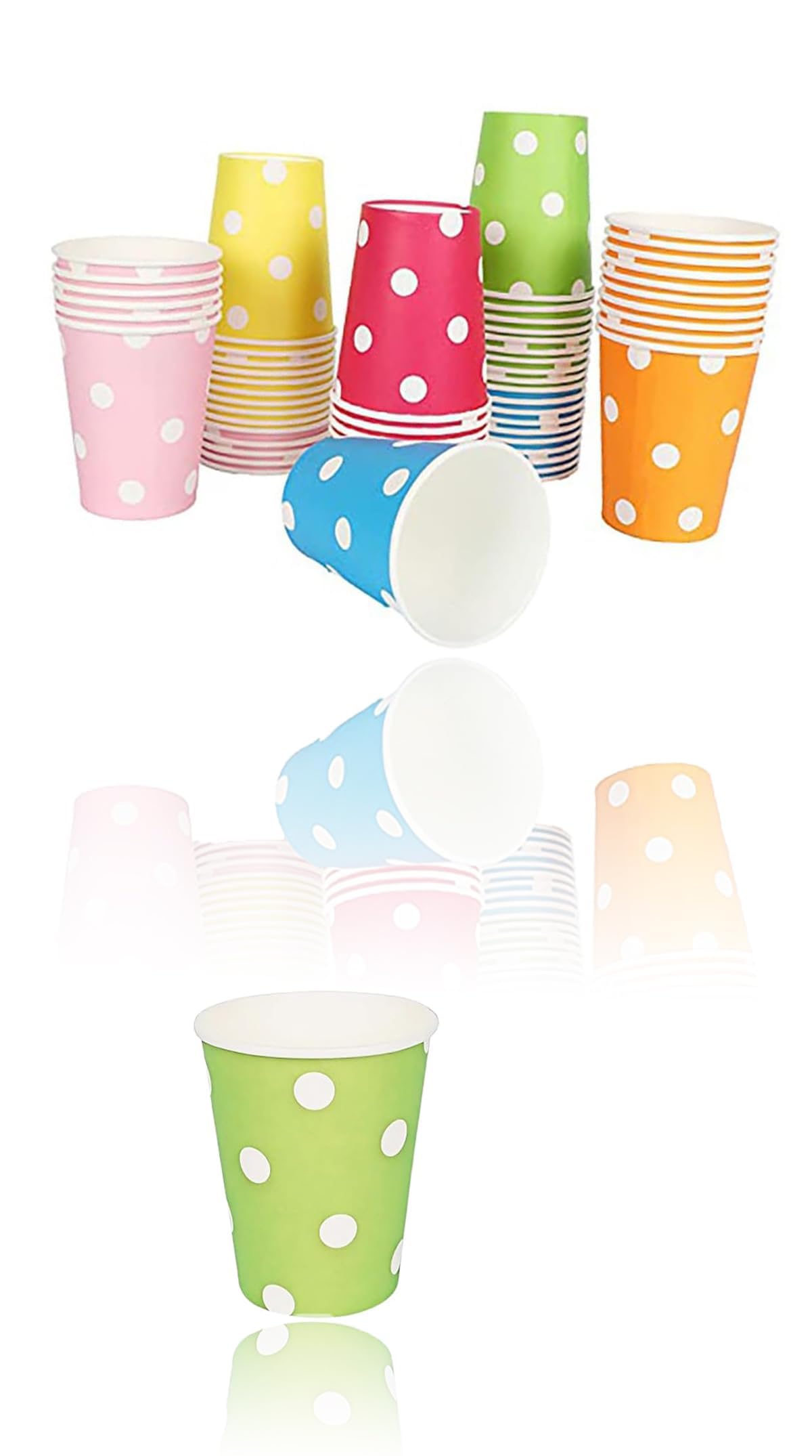 60-Piece Polka Dot Paper Cups - 9 Ounce Multi-Color Drinking Cups, Biodegradable - Perfect for DIY Holiday Weddings, Yellow, Blue, Rose Red, Orange, Red, Green, 6 Colors