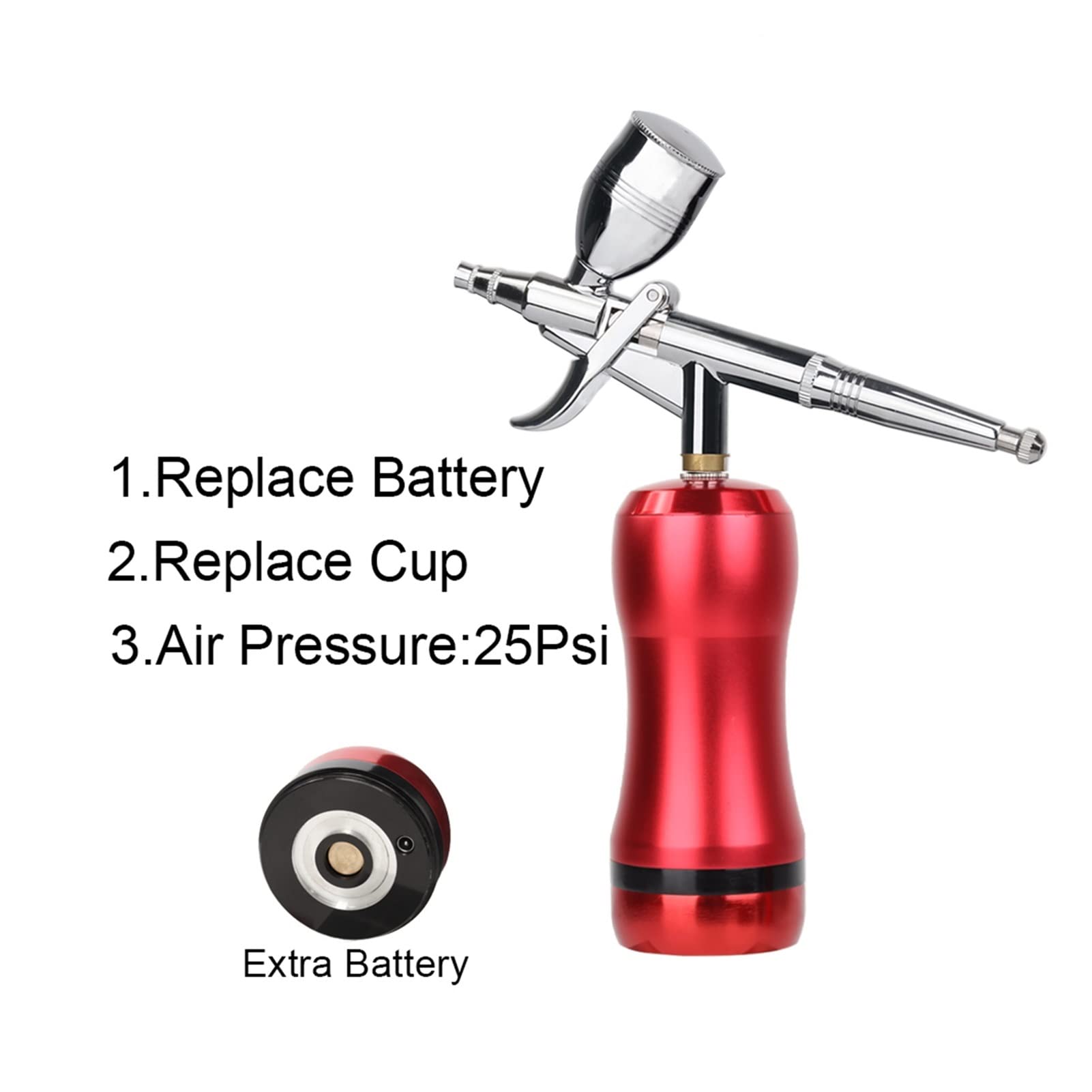 Spruzzatore di vernice, Portable Mini sostituire la batteria ad alta pressione PSI Airbrush Compressor Kit Nail Beauty Salon Spray Paint Privato,Alta efficienza(Part D Red)