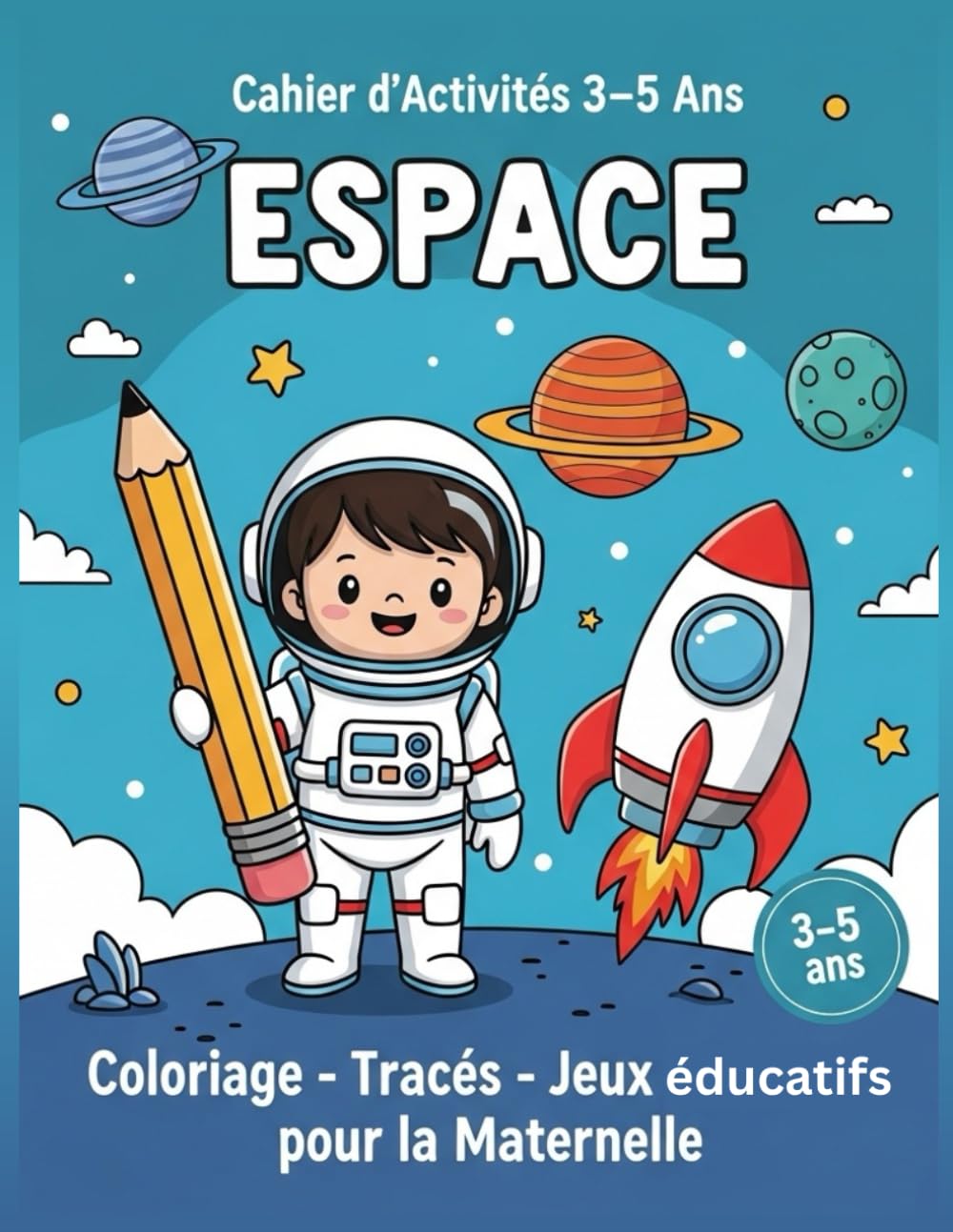Cahier d’Activités 3–5 Ans – Espace : Coloriage, Tracés et Jeux éducatifs pour la Maternelle: Livre éducatif préscolaire pour apprendre à compter, tracer et développer la motricité fine
