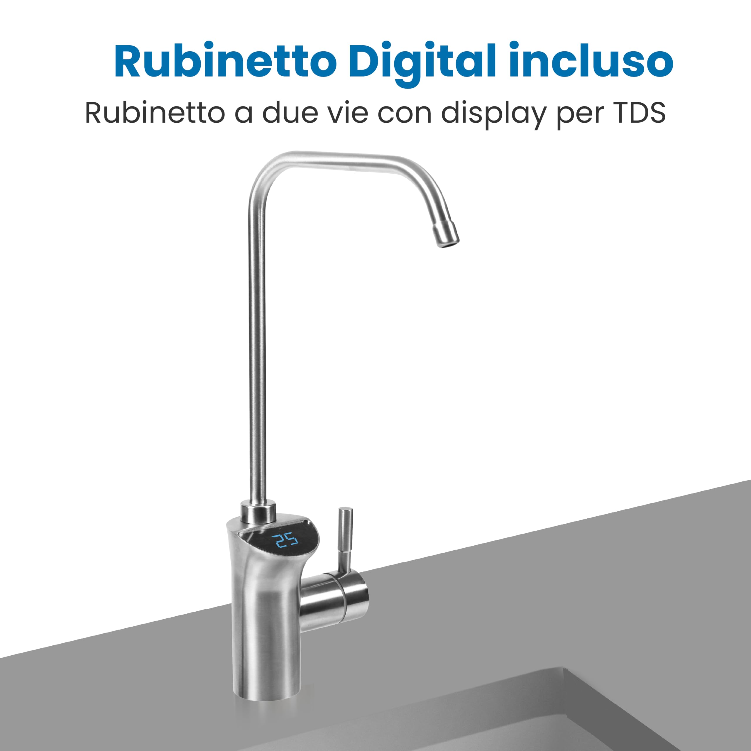 SmartWater Digital, depuratore acqua domestico a osmosi inversa e microfiltrazione con rubinetto digitale TDS, sistema sottolavello compatto