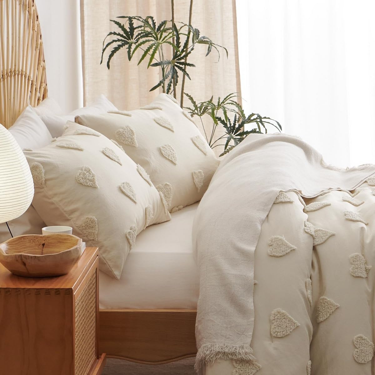Lanqinglv Biancheria da letto trapuntata, 200 x 200 cm, beige bohémien, stile bohémien, in microfibra, stile shabby chic, con chiusura lampo e 2 federe da 80 x 80 cm