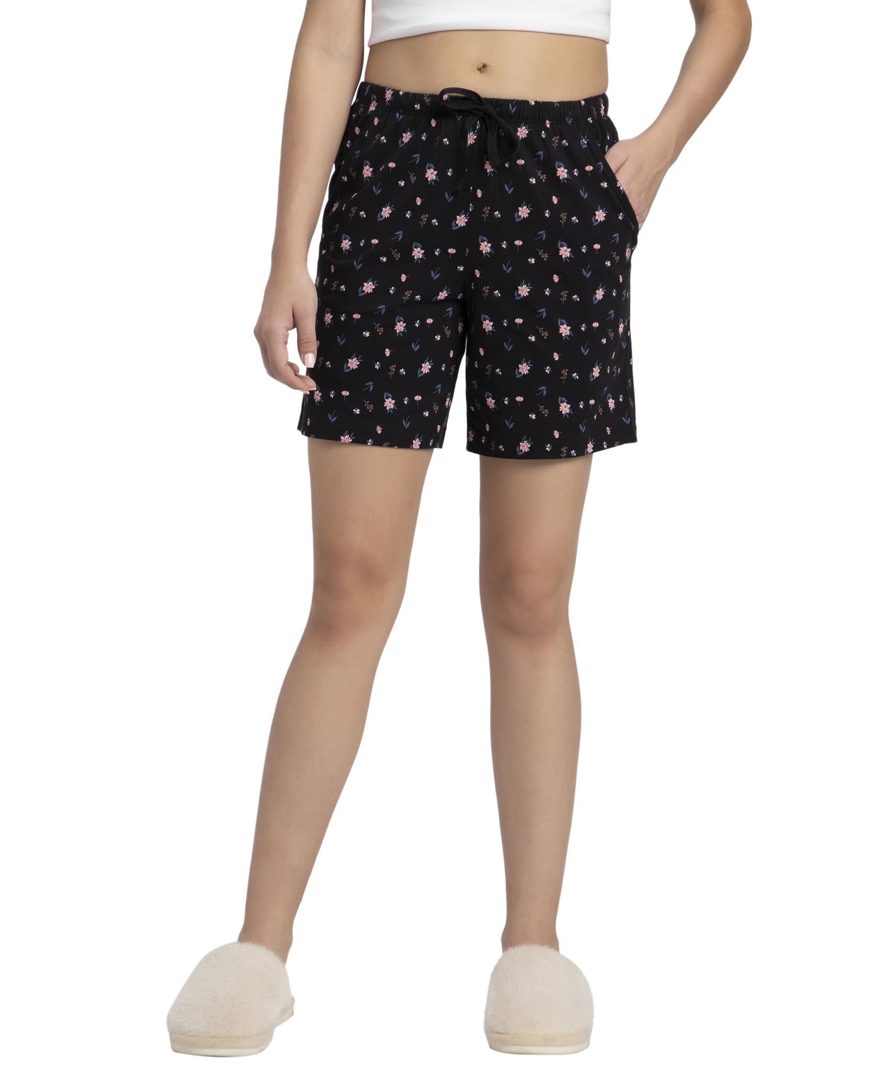 RX87 Women's Super Combed Cotton Relaxed Fit Printed Sleep Shorts with Side Pockets