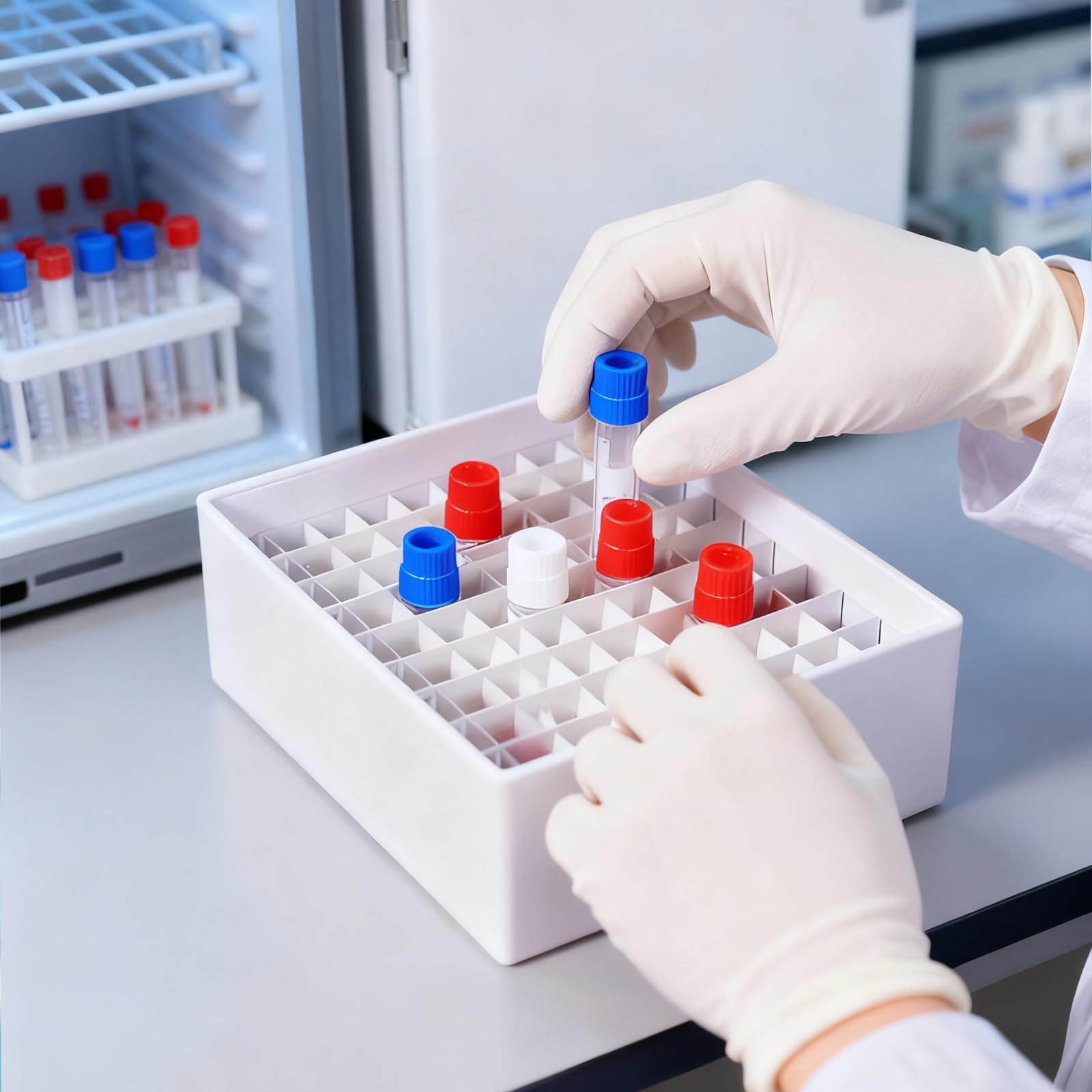 5 Stücke Kryobox, Mikrozentrifugenröhrchenbehälter aus Karton, Kryogene Aufbewahrungsboxen für Die Lagerung von 1.5-2.0 Millilitern Mikroröhrchen und Kryogeräten, 100 Gitter, 2 Zoll, Mit Film