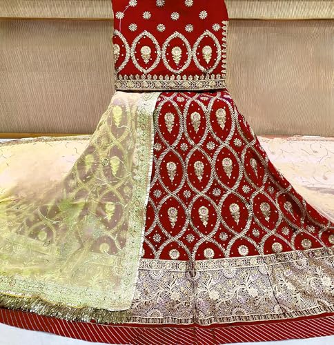 Image of Fancy Heavy Embroidery Work Shimmer Silk Semi-stitched Rajasthani Poshak Rajputi Lehenga Choli For Women