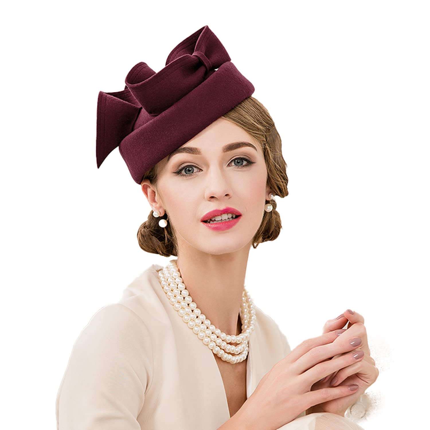 F Fadves Women Pillbox Hats 1940s Wool Felt Fascinator Hat