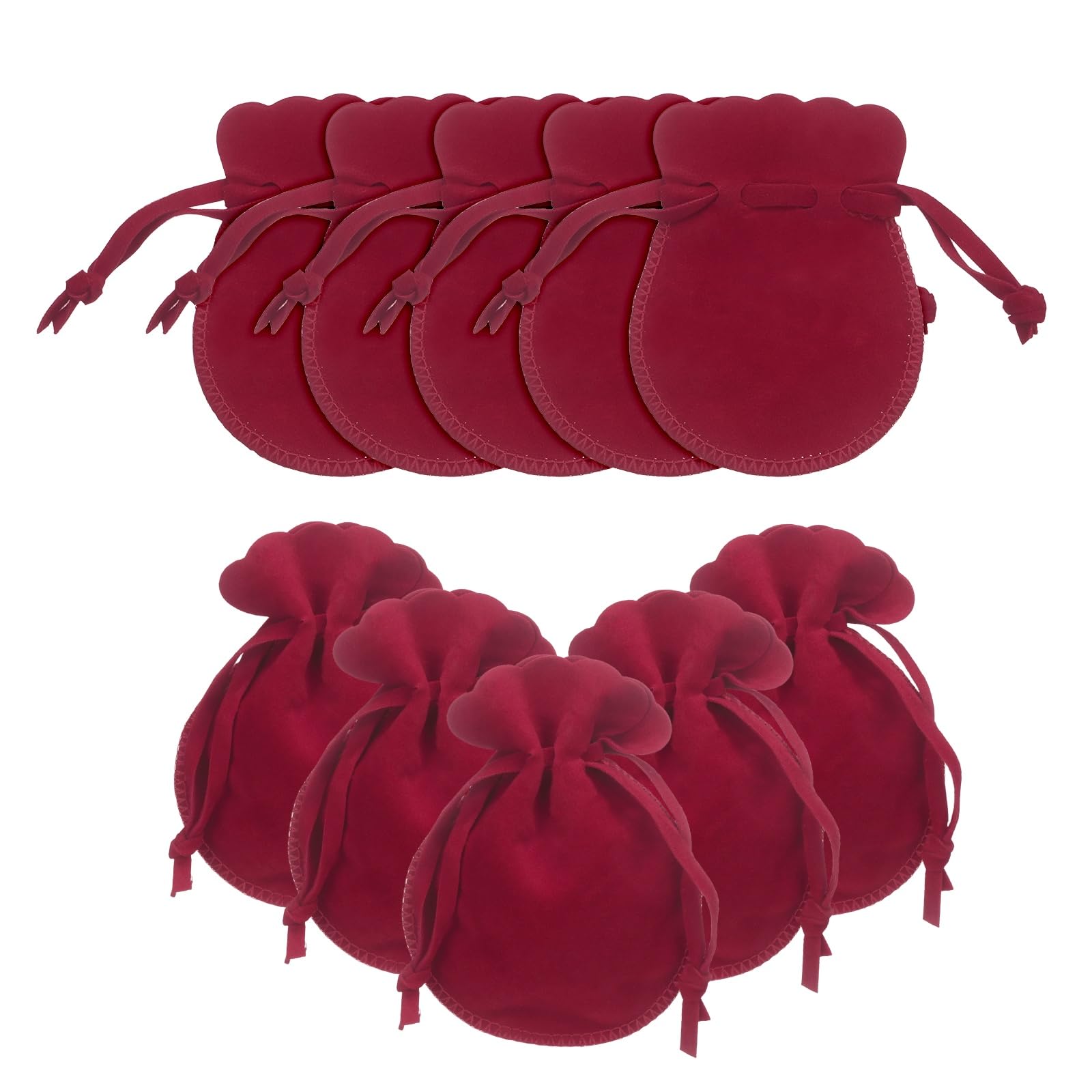 sourcing map 10 Pcs Small Velvet Drawstring Pouches, 2.8" x 3.5" Flannel Calabash Shape Drawstring Jewelry Pouches Velvet Jewelry Bags for Wedding Birthday Party Favors, Burgundy