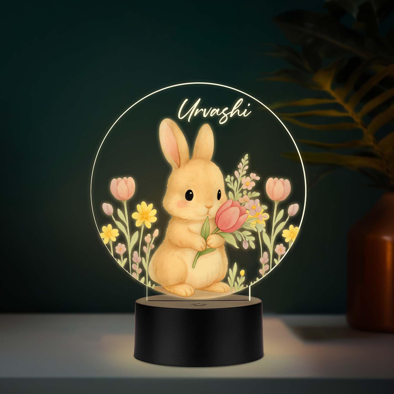 Personalized Cute Rabbit Led Night Lamp with Warm White Light & USB Powered | Childrens Room Bedside Desk Lamp Birthday Return Bunny Theme Gift for Kids-image-6