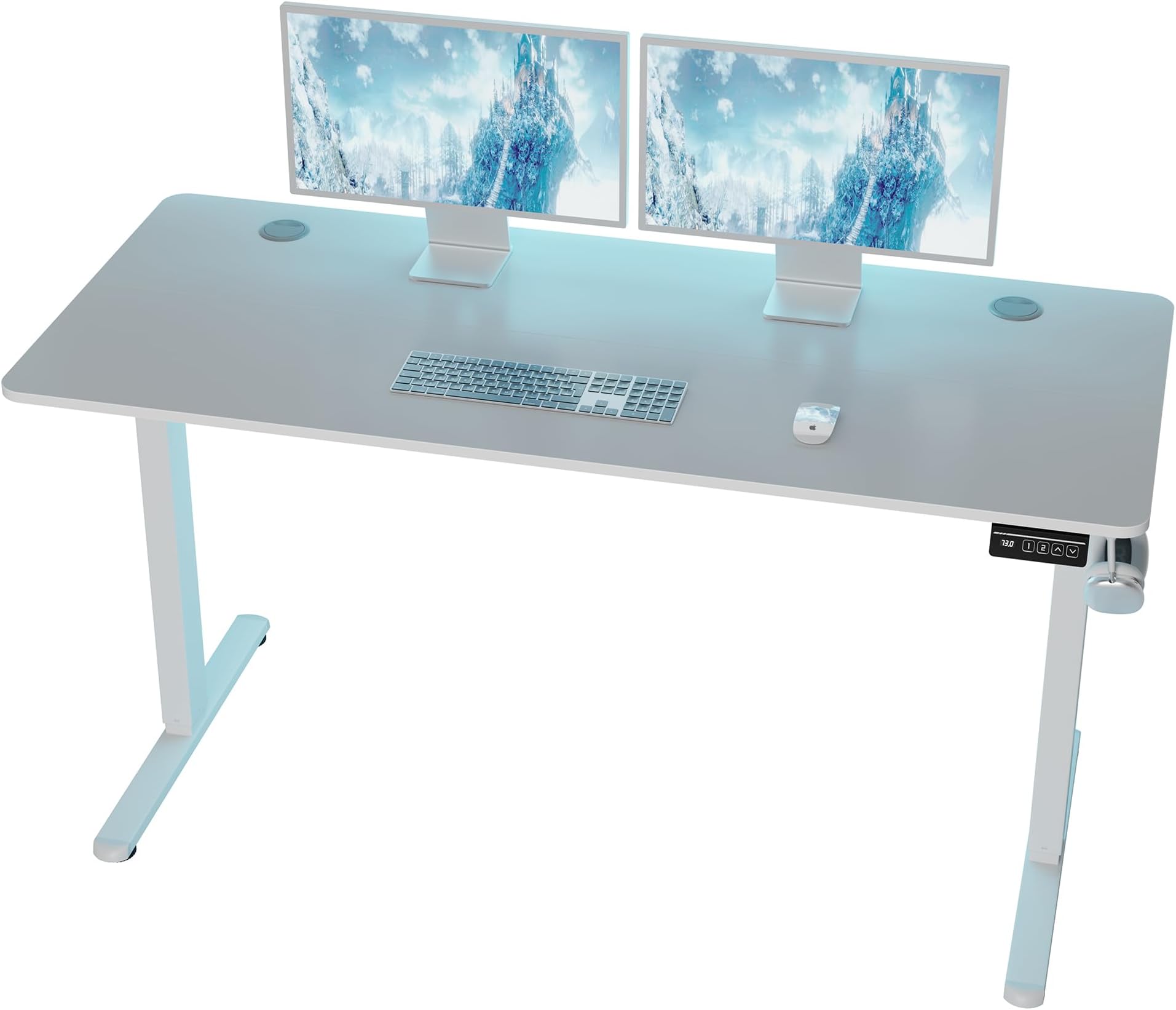 Standing Desk, 55x24 Inch Height Adjustable Electric Sit Stand up Desk, Ergonomic Rising Computer Table, Modern Lift Gaming Desk Workstation for Home Office, White