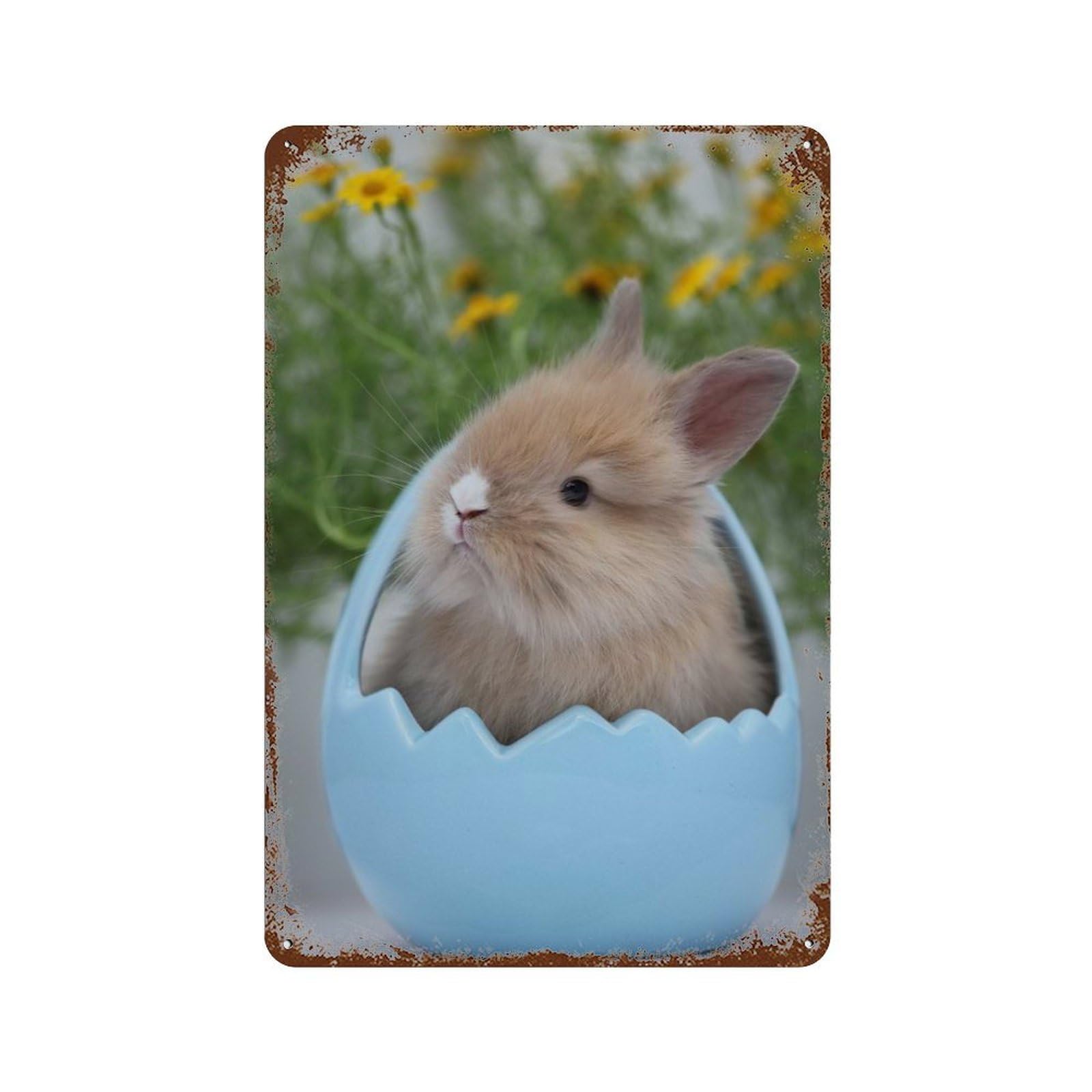 Easter Bunny Rust Effect Tin Sign 11.8"x7.9", Industrial Home Decor for Basement, Hobby Room And Garage Decor