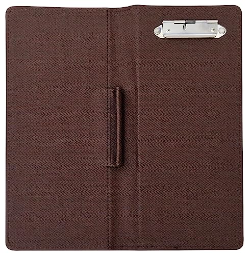 Acclaim Rigid Lawn Bowls Bowling Scorecard Holder Lightly Padded Plain Colour Chevron Textured Finish 23 cm x 11 cm with Spring Clip & Pen Loop (Brown) - Image 3