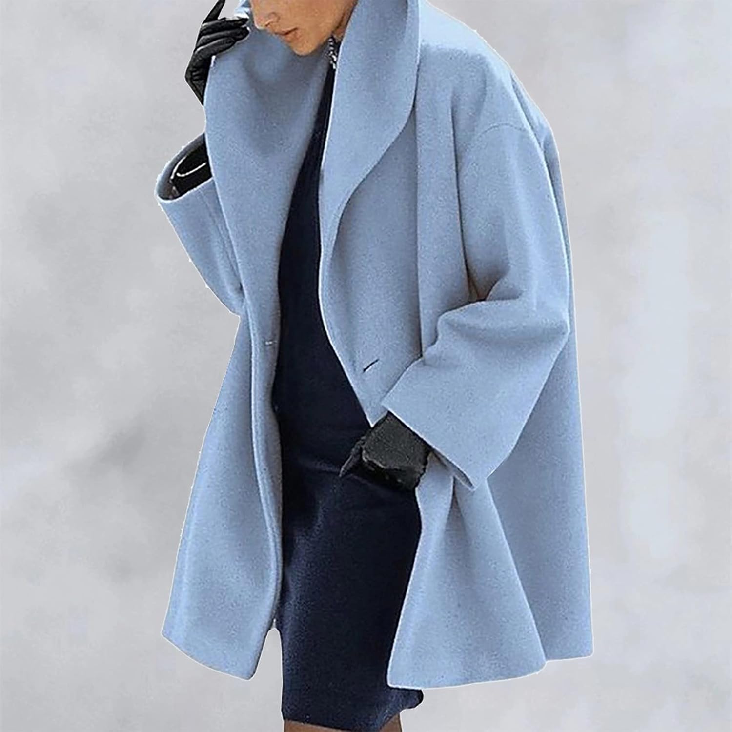 Trench Coat Women Loose Single Breasted Shawl Collar Wool Coat Fall Open Front Long Sleeve Pea Coats with Pockets - Image 4