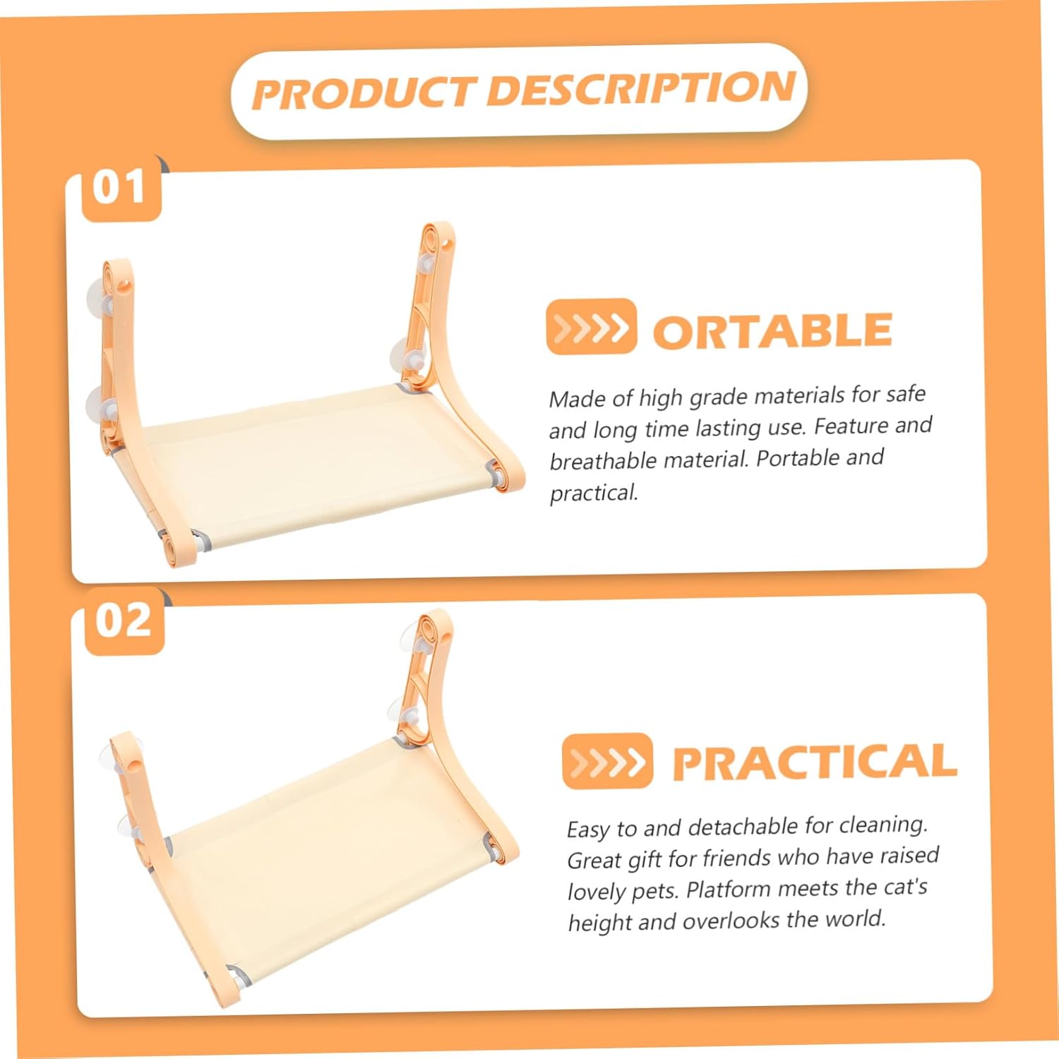 Generic Cat Window Hammock Strong Suction Cup Hanging Cat Bed Comfortable Indoor Sleeping Perch Safe No Odor Beige Supply