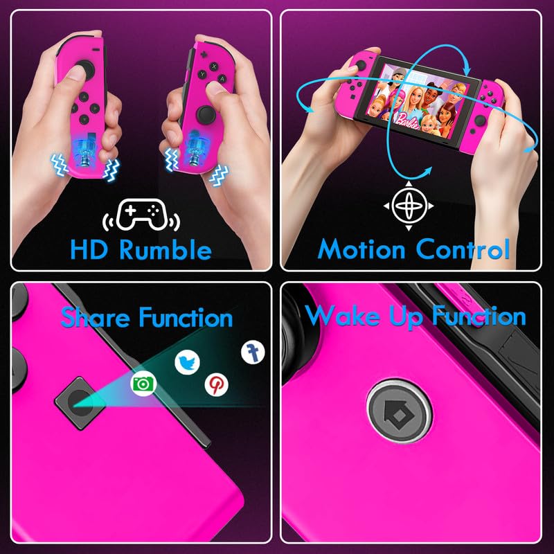 larytech Wireless Switch Controller Joy with Zero Drift Hall Joystick Cons | HD Rumble Gamepad for Family Party Games, Replacement Control Gift for Girl, Switch 1 OLED Lite Remote, Pink, NO NFC