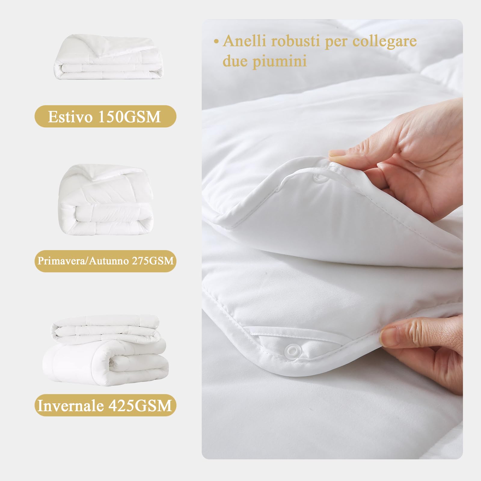DWR Piumino Letto Singolo 4 Stagioni in Microfibra e Lyocell Naturale, Piumino Estivo + Piumino Primaverile = Piumino Singolo Invernale con Bottoni, OEKO-TEX 100 (2 Piumini, 220x155)