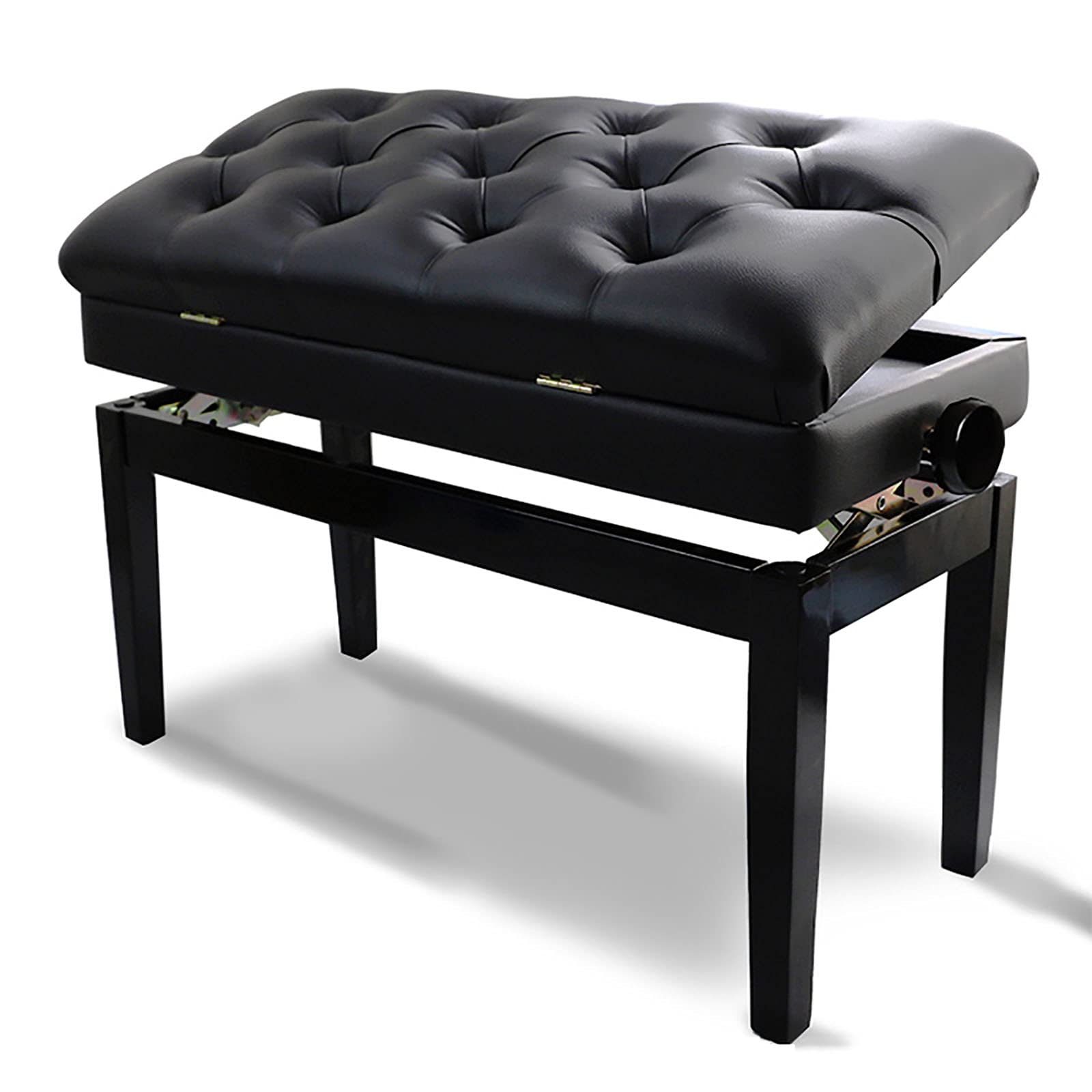 RWRAPS Deluxe Piano Bank Duet Keyboard Hocker Klavierhocker aus Massivholz 10 cm höhenverstellbar, 82 x 36 x 50–60 cm (schwarz)
