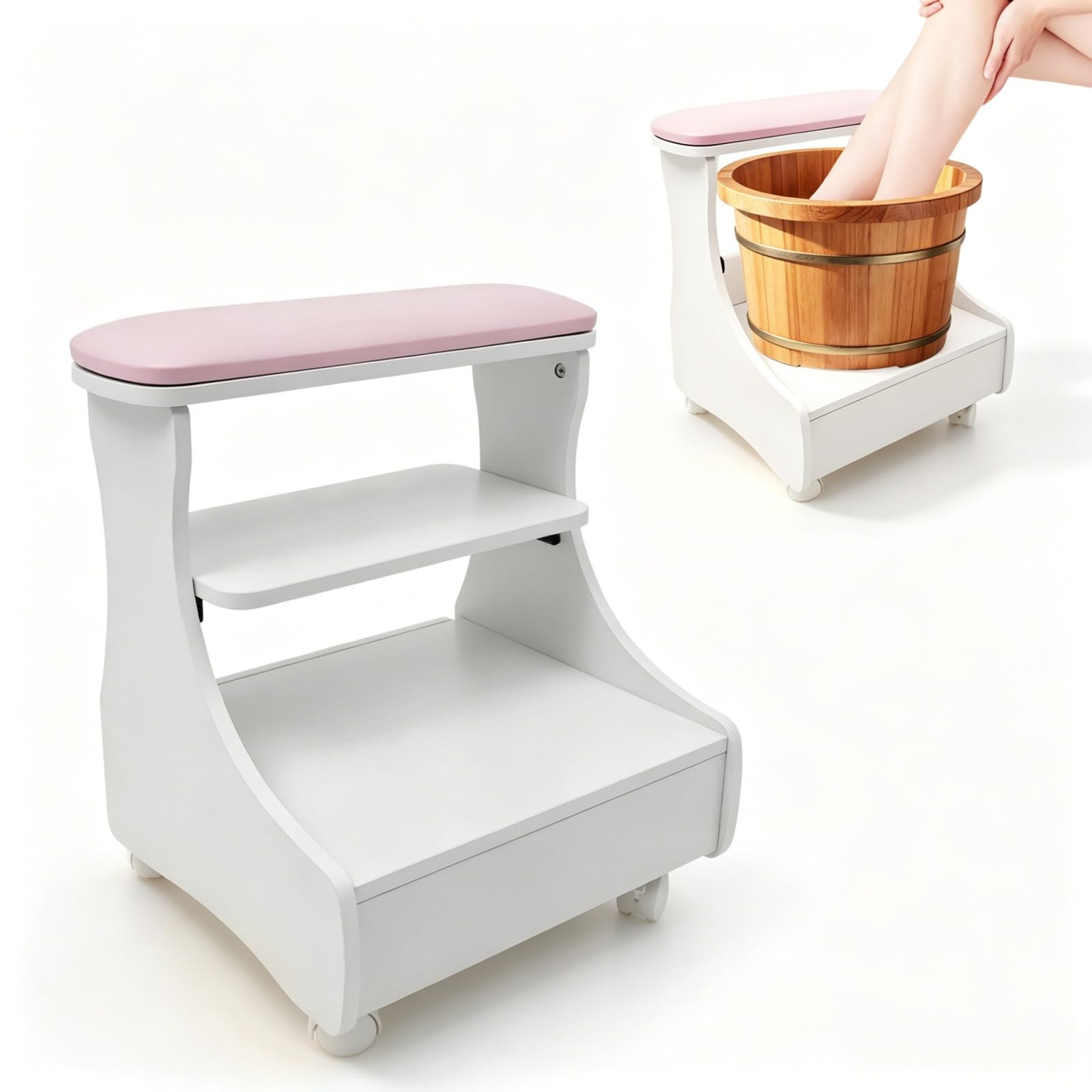 3-stopniowy wózek do manicure, kąpiel stóp, spa, wózek na kółkach z szufladami i 4 uniwersalnymi rolkami, wózek do manicure, do pielęgnacji stóp o nośności 20 kg, do masażu pedicure, 52 x 41 x