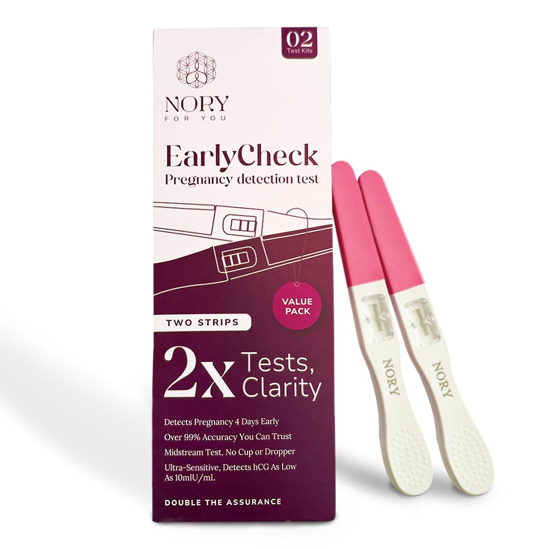 Nory Pregnancy Test Kit for Women, Tells Pregnancy 4 Days Early, Fast Accurate & Reliable Results, Easy to Use One Step Digital Device for Home, Urine HCG Midstream Test for Girls (Pack of 2)