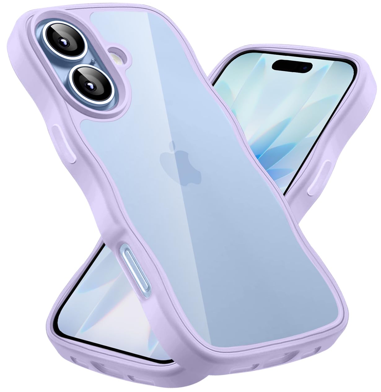 iPhone 17 用 ケース クリア かわいい 波状フレーム うねうね 耐衝撃 アイフォン 17 用 スマホケース 滑り止め 人気 可愛い カバー 落下防止 ワイヤレス充電対応(パープル)