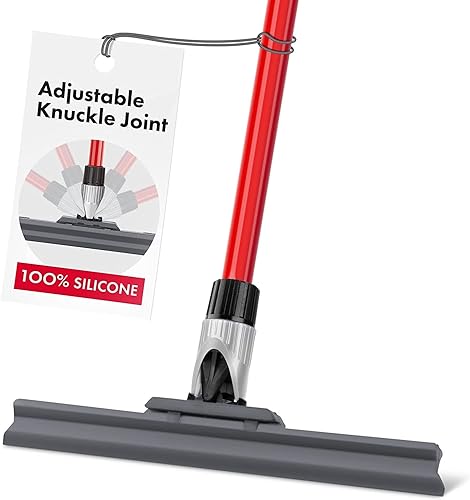 Escobilla de piso 100% silicona de 12 pulgadas y 55 pulgadas de largo, 1 mango con escoba de acción inclinable y giratoria, limpiador ligero para