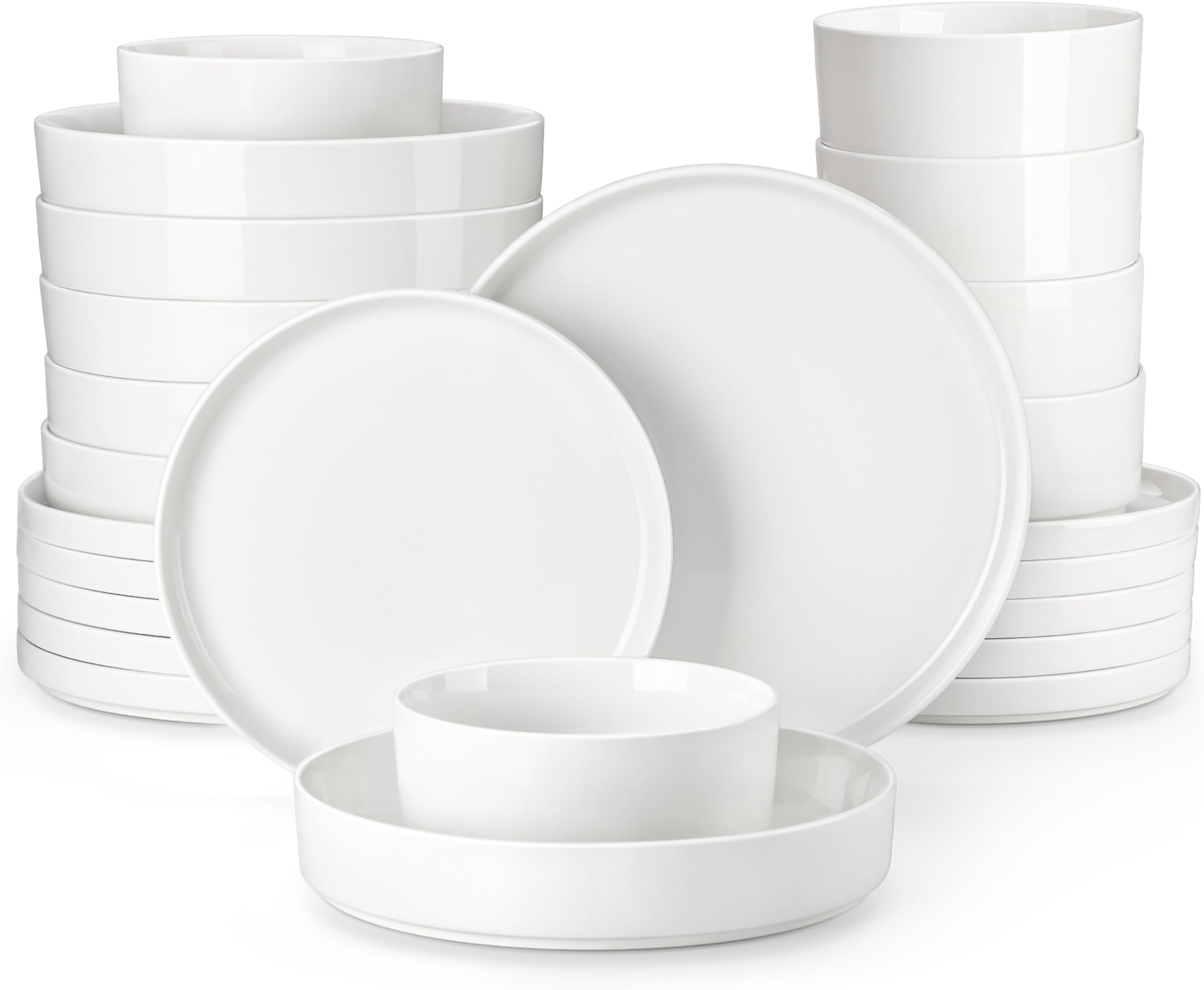 24 Pieces Porcelain Dinnerware Set, Modern White Dish Set for 6, Premium Serving Plates and Bowls Sets, Chip and Scratch Resistant Dishware Sets Kitchen Dishes Dining Ware Set, Series LEAH